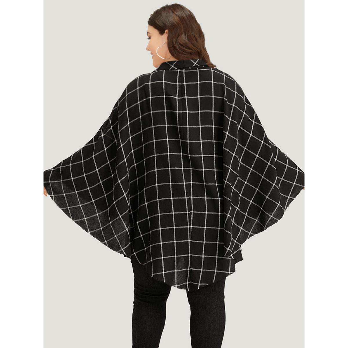 Plus Size Plaid Buckle Detail Cape Kimono Women Black Casual Contrast Loose Dailywear Kimonos BloomChic 22-24/3X Product Image