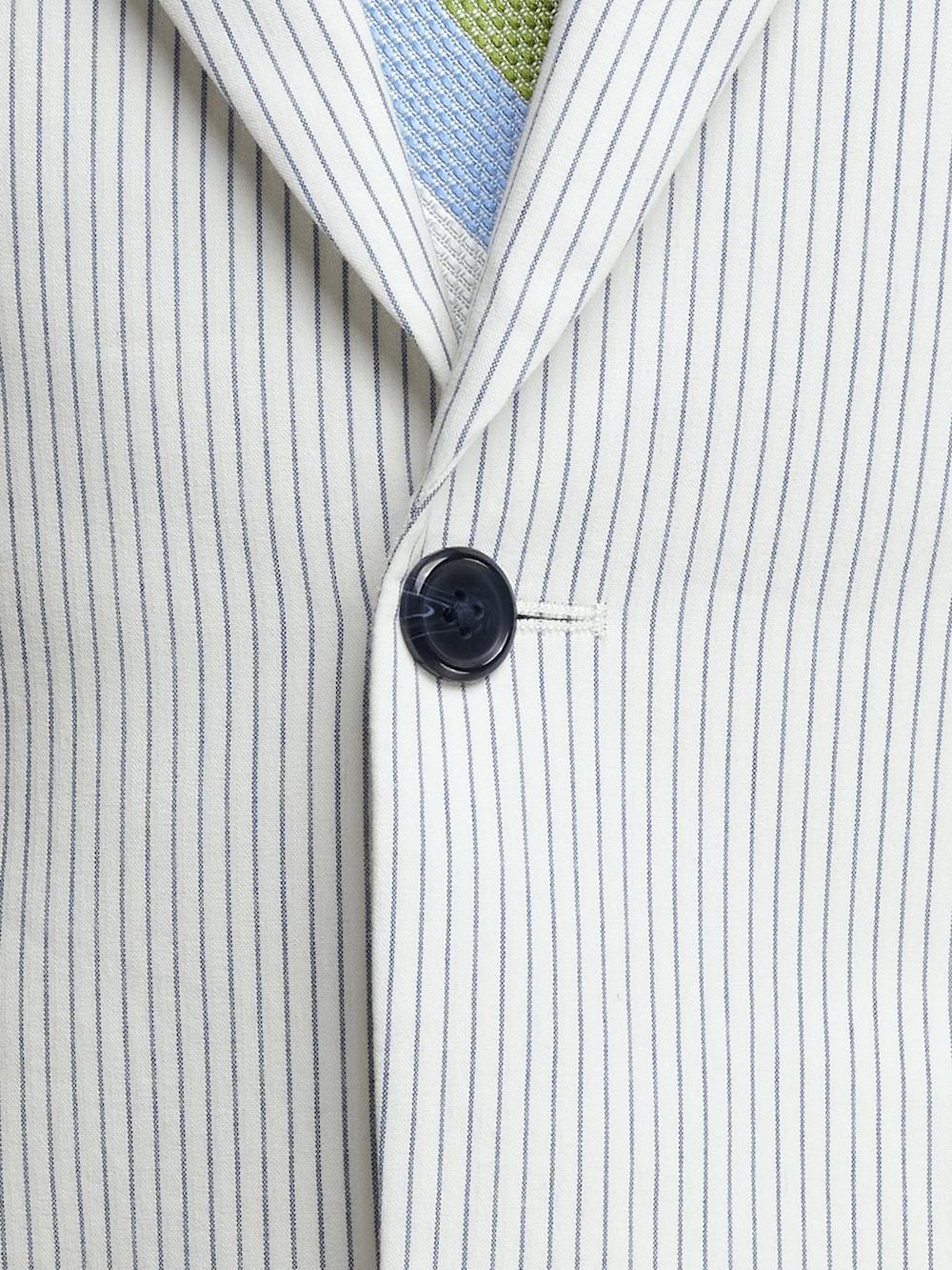 Cotton Stretch Stripe Seersucker Single Breasted Peak Lapel Suit Jacket - White/blue Product Image