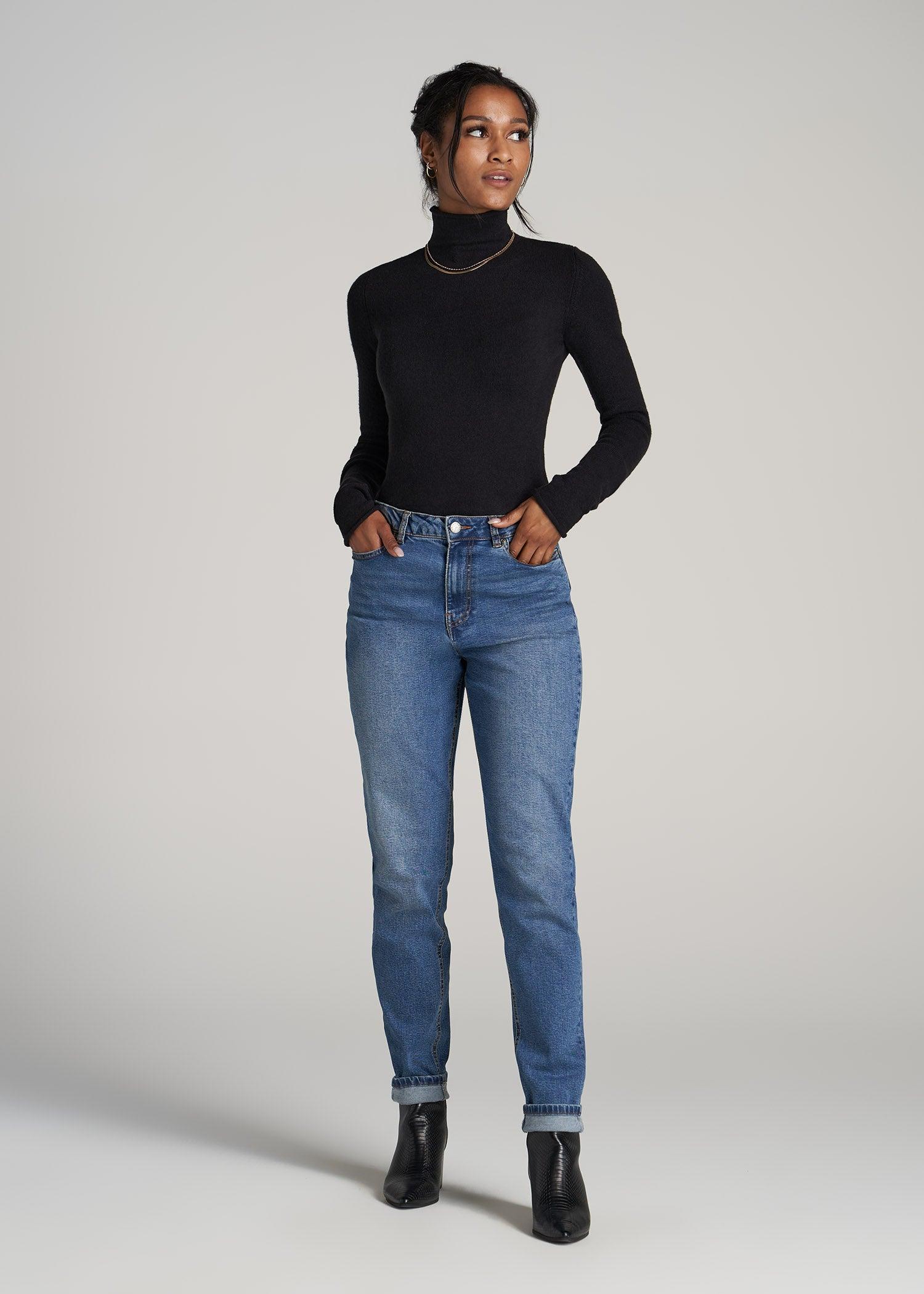 Rolled Mock Neck Sweater for Tall Women in Black Female Product Image