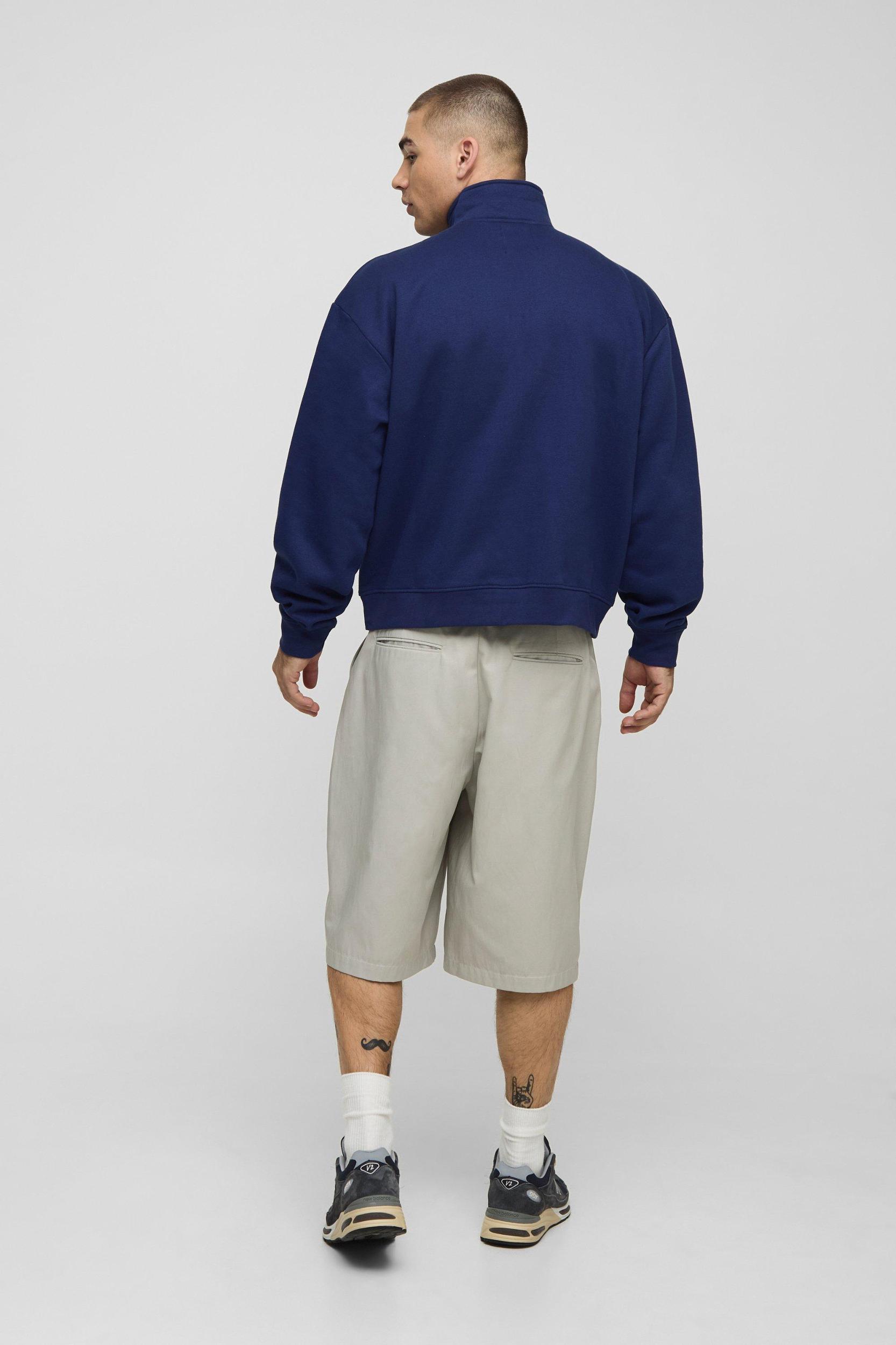 Oversized Boxy Quarter Zip Embroidered Sweatshirt | boohooMAN USA Product Image