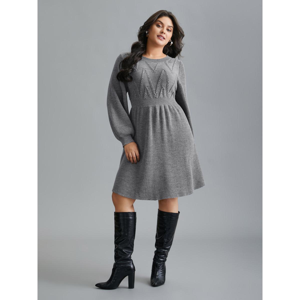 Plus Size Cable Knit Elastic Waist Midi Sweater Dress DarkGray Women Timeless Bodycon Long Sleeve Elegant Sweater Dresses BloomChic 22-24/3X Product Image