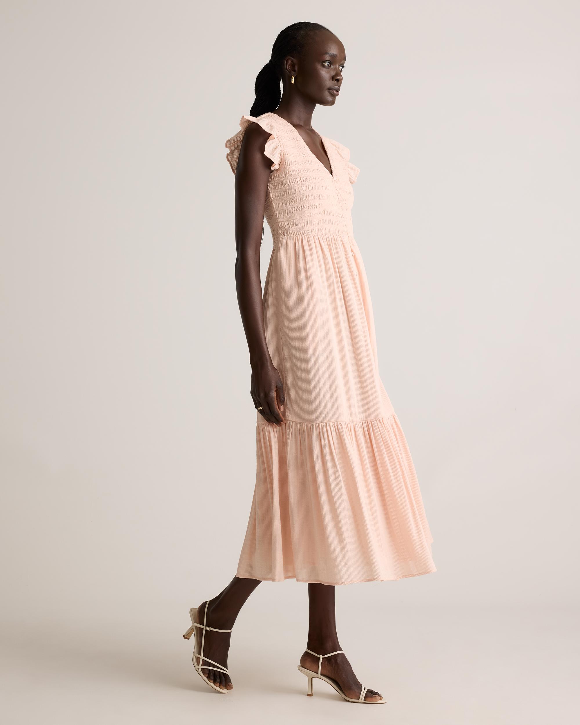 Quince | Women's Organic Textured Cotton Smocked V-Neck Midi Dress Organic Cotton Product Image