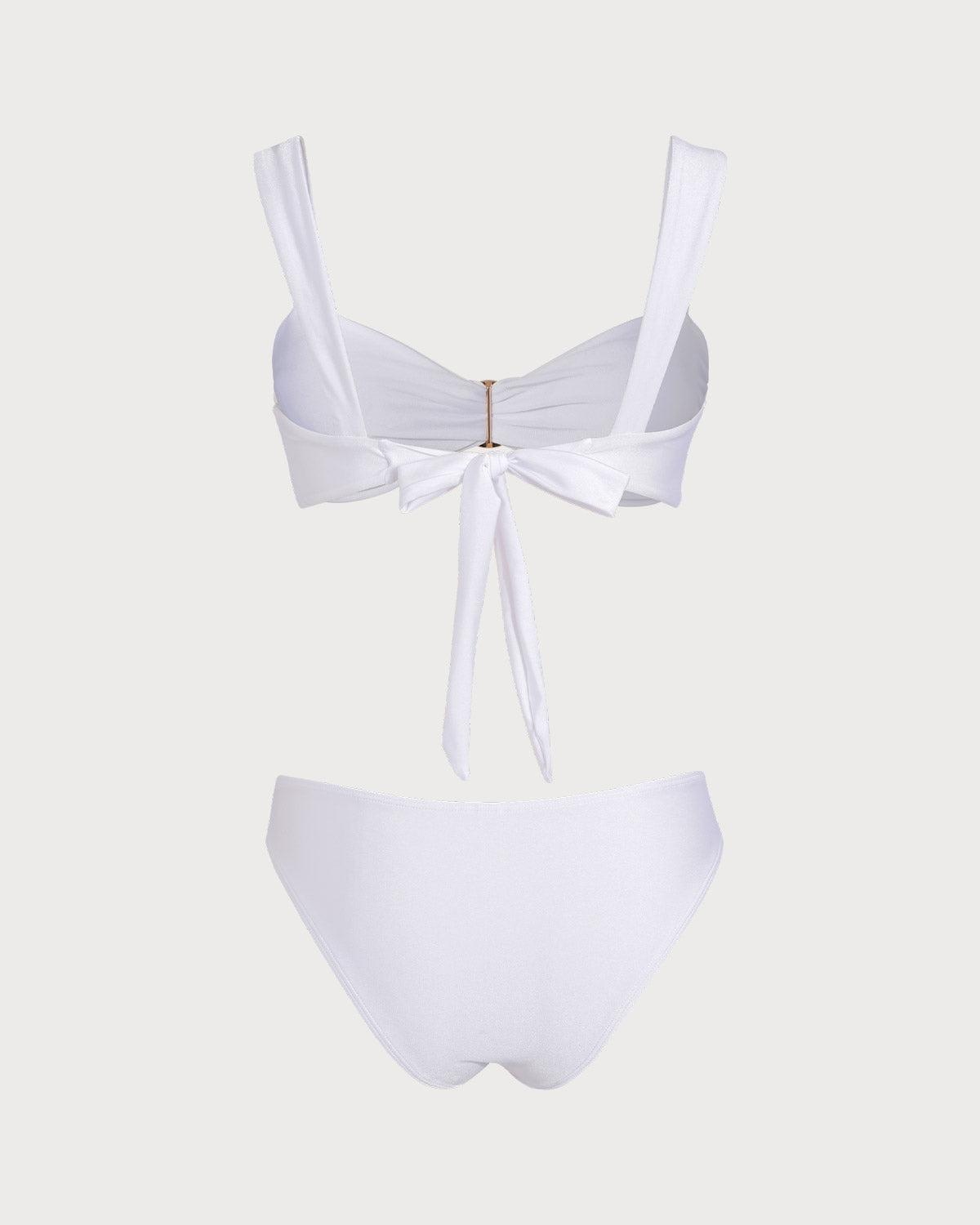 White Sweetheart Neck Drawstring Bikini Sets Product Image