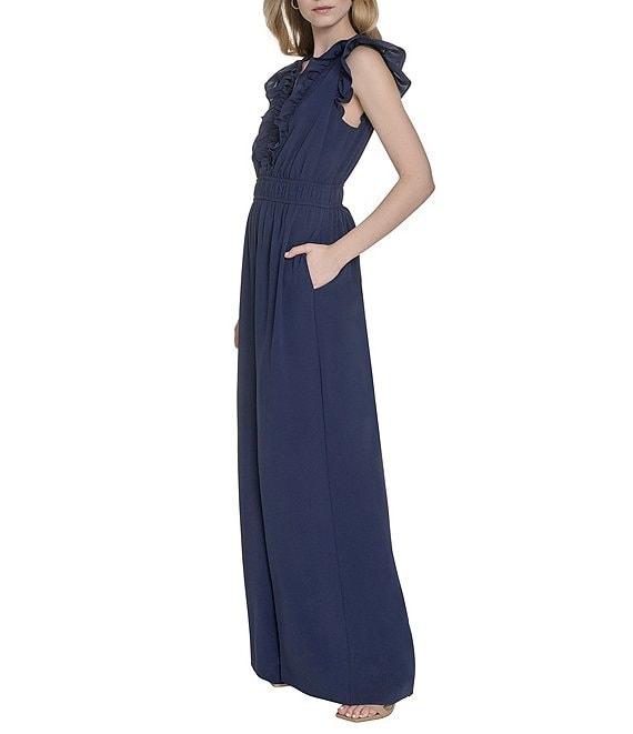 Vince Camuto Crepe V-Neck Ruffle Sleeve Jumpsuit Product Image