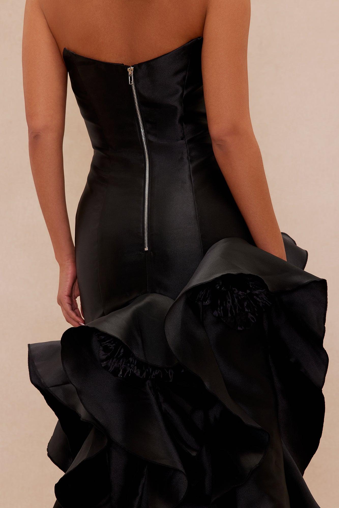 Irina Ruffle Taffeta Gown - Black Female Product Image