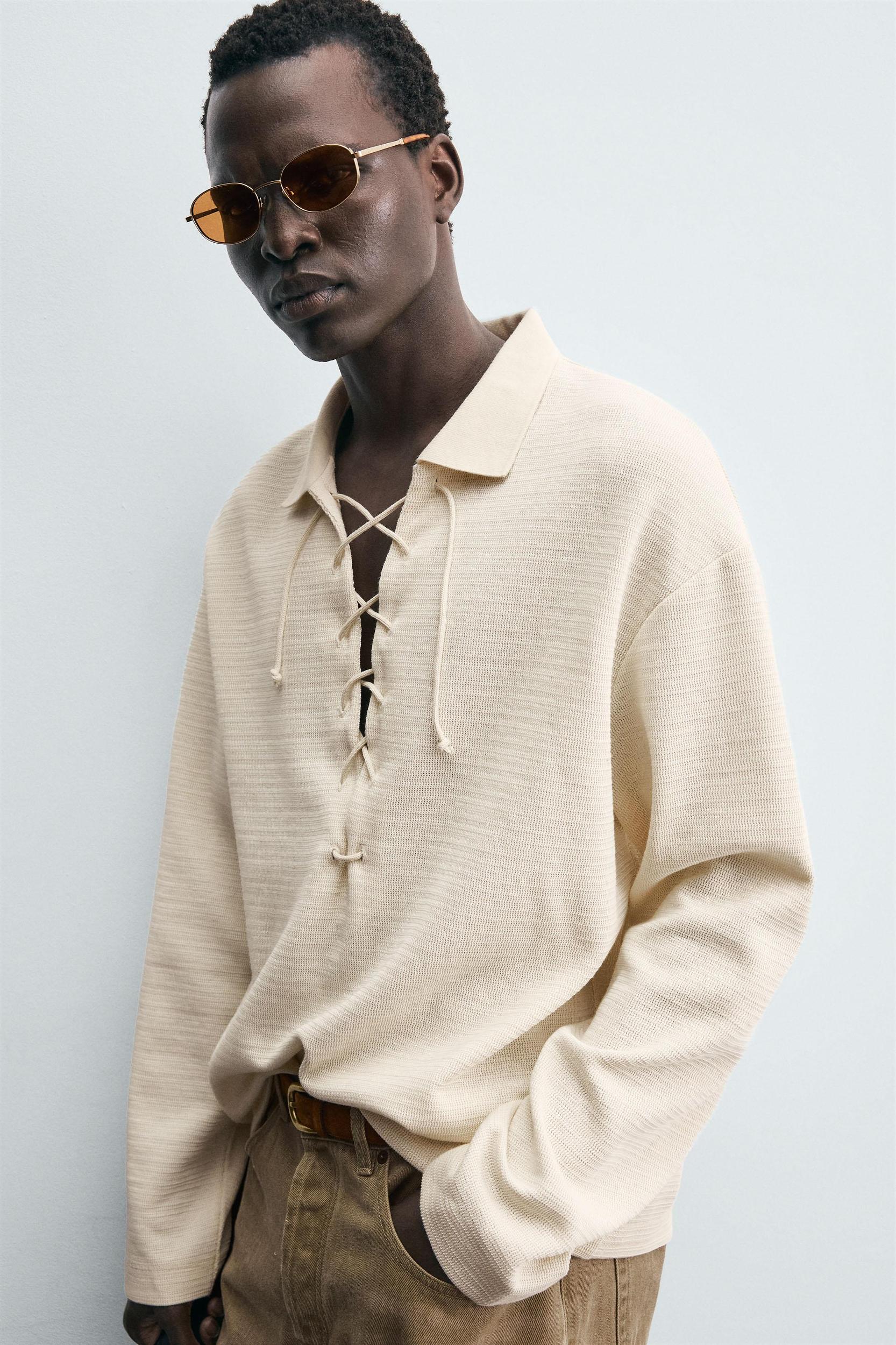 TEXTURED DRAWSTRING POLO SHIRT Product Image