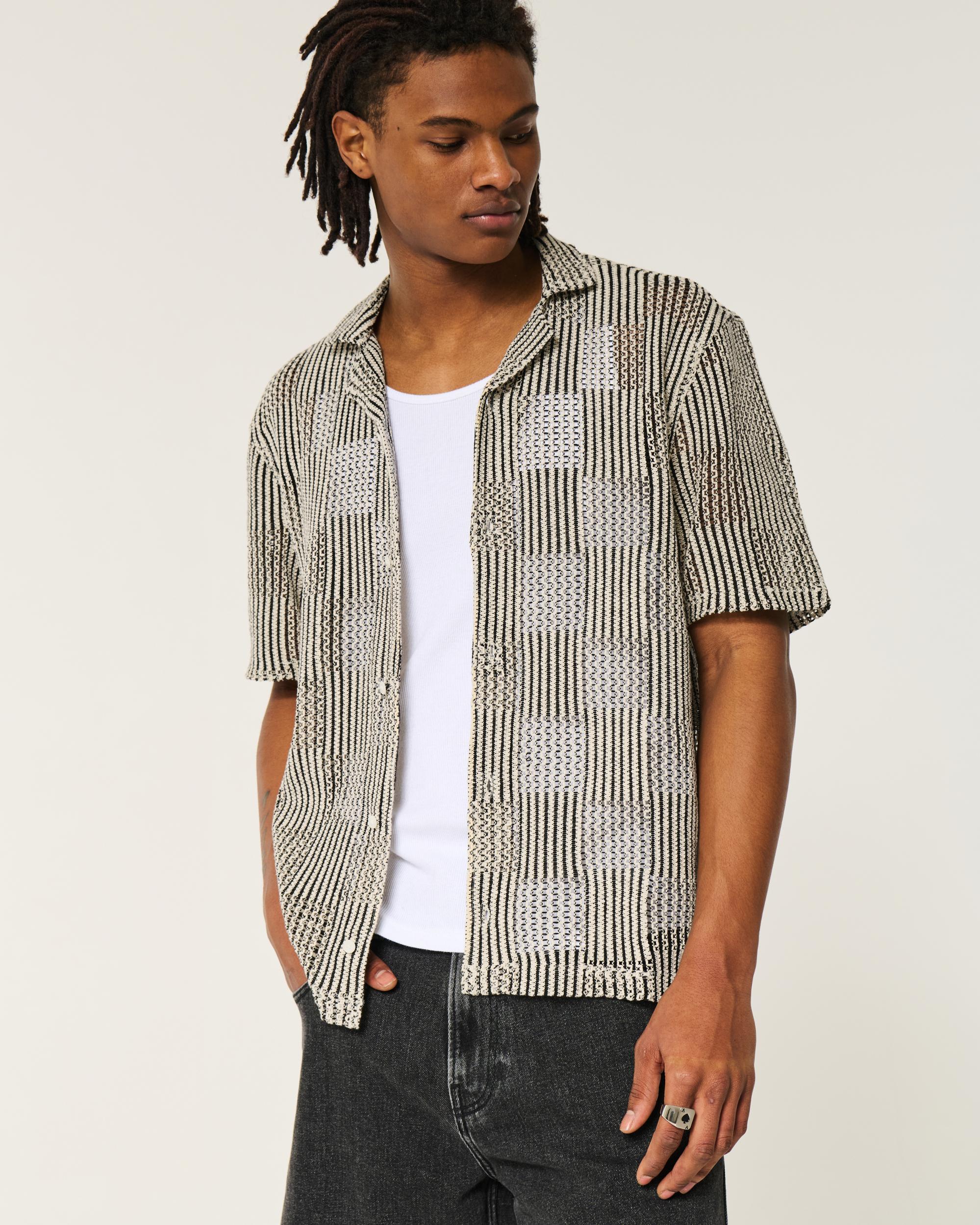 Boxy Short-Sleeve Crochet-Style Shirt Product Image