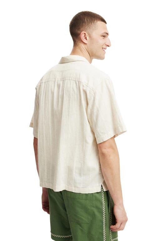 Cotton On Men's Box Fit Short Sleeve Shirt in Natural Dobby Stripe at Nordstrom, Size Large Product Image
