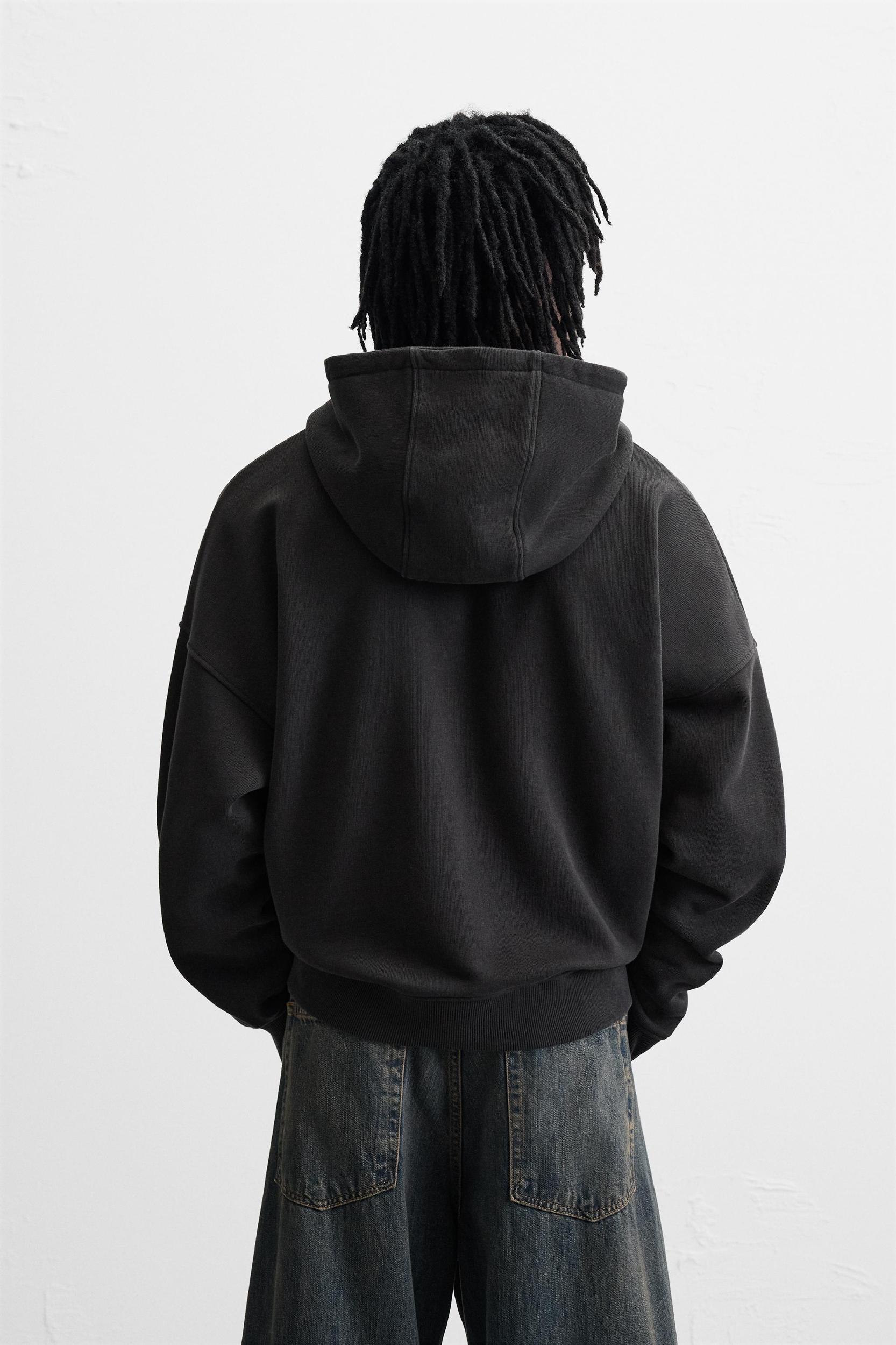 WASHED ZIP-UP TEXT HOODIE Product Image