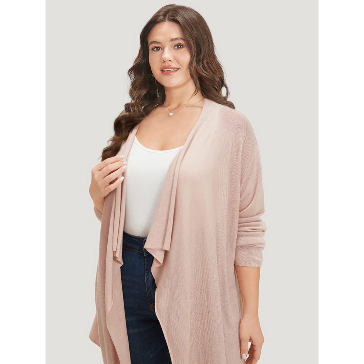 Plus Size Supersoft Essentials Solid Asymmetrical Hem Lapel Collar Cardigan DustyPink Women Casual Loose Long Sleeve Dailywear Cardigans BloomChic 18-20/2X Product Image