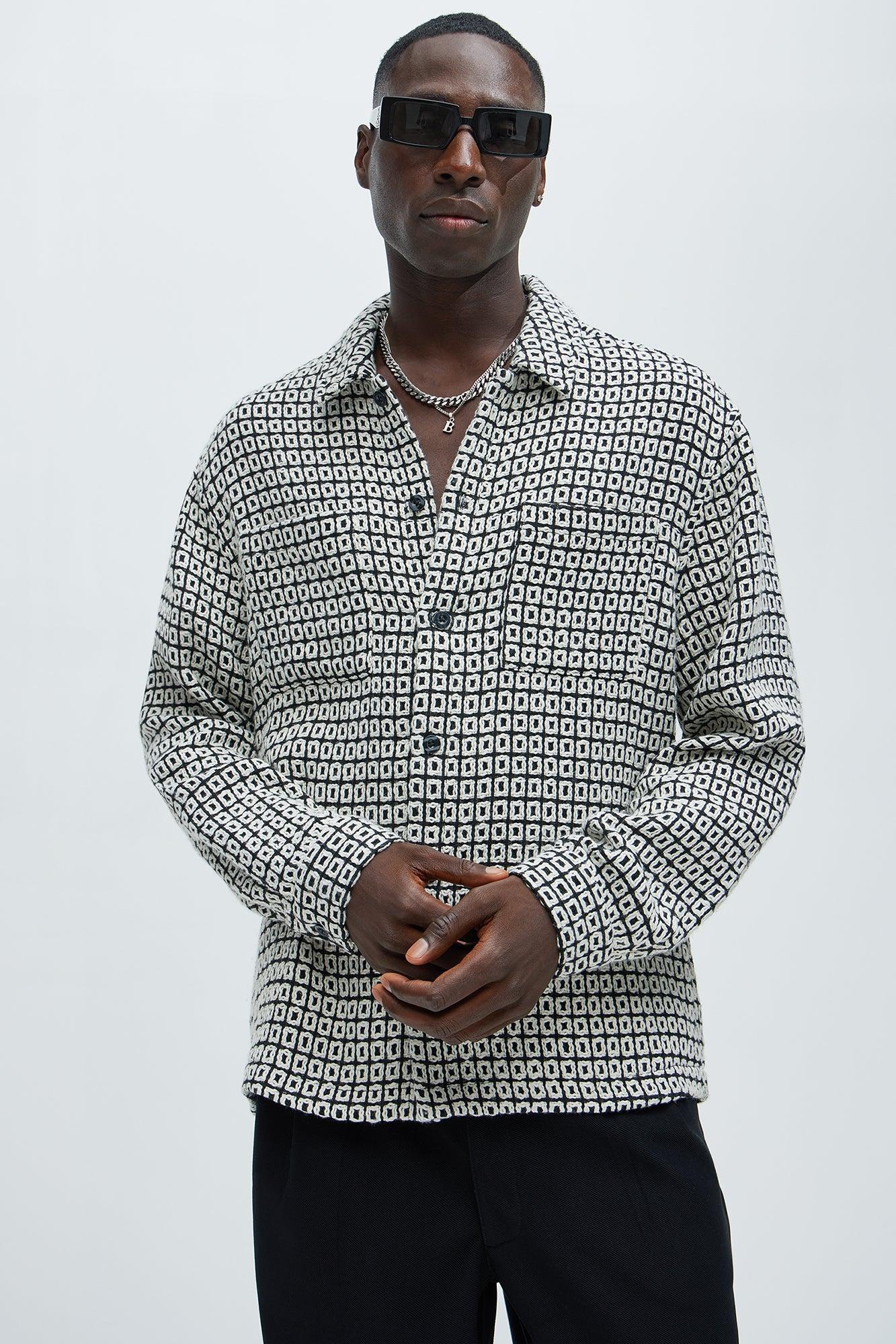 Oversized Island Textured Button Up Shirt - Black/combo Product Image