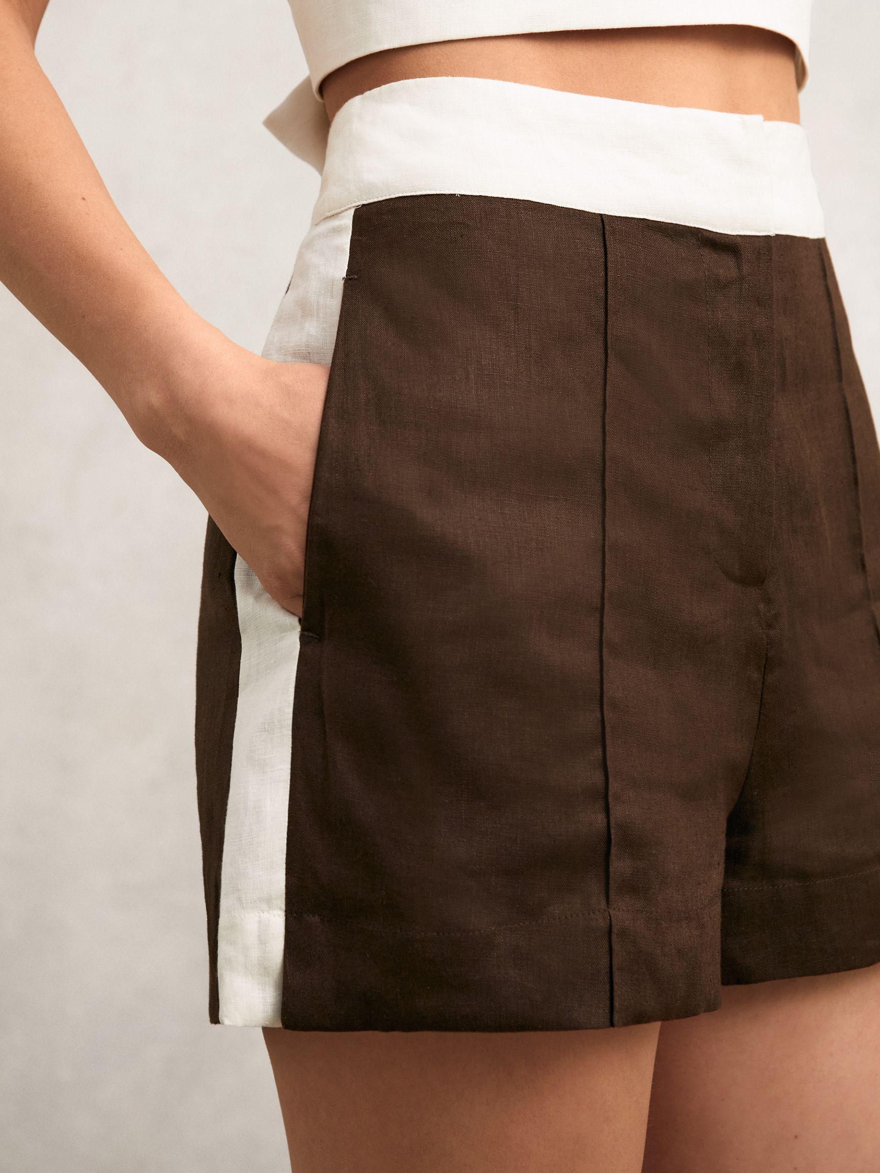 Linen Colourblock Shorts in Chocolate/Cream Product Image
