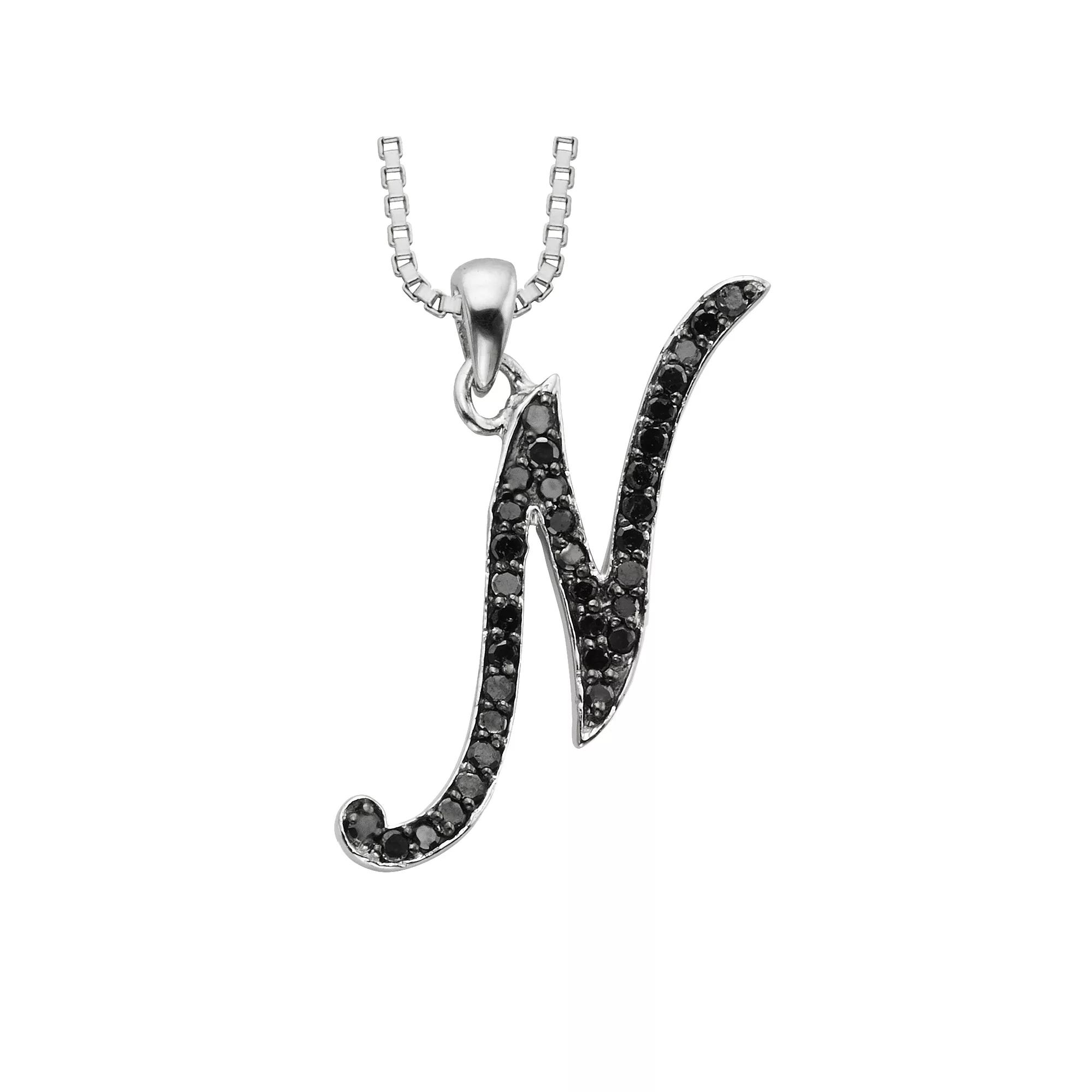 Jewelexcess Sterling Silver 1/4-ct. T.W. Black Diamond Initial Pendant, Women's,  Product Image
