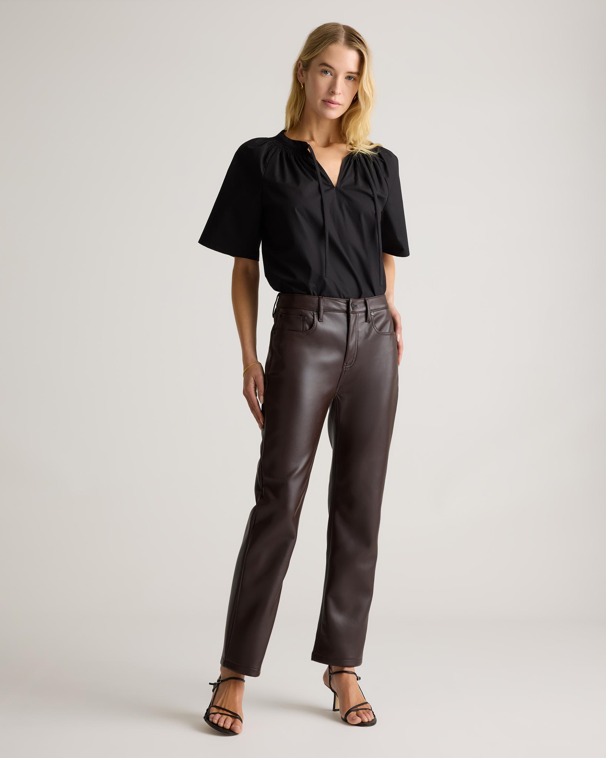 Quince | Women's Vegan Leather Straight Leg Pants Recycled Polyester Product Image
