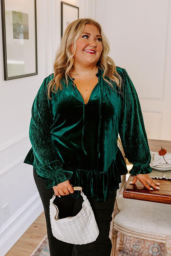 Statement Maker Velvet Top In Hunter Green Curves Product Image