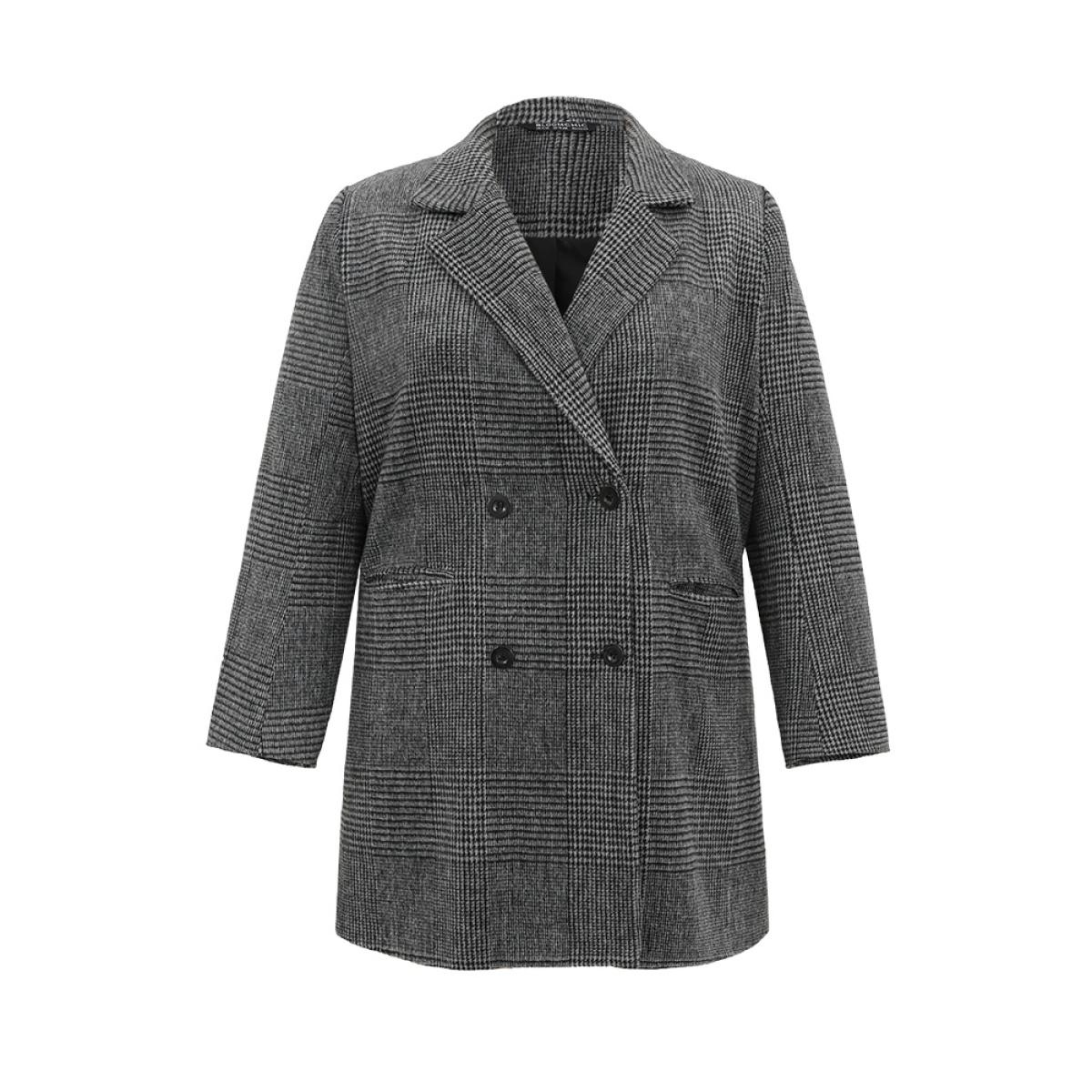 Plus Size Plaid Double Breasted Patched Pocket Tunic Coat Women DimGray Casual Texture Ladies Dailywear Winter Coats BloomChic 28/5X Product Image