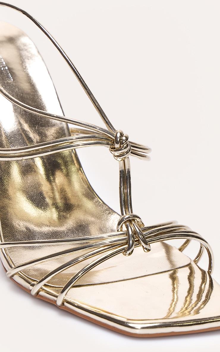 Gold Wide Fit Pu Square Toe Knotted Strappy Lace Up Heeled Sandals Product Image