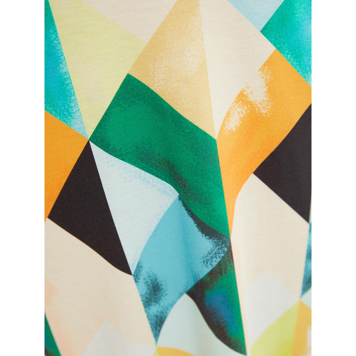 Plus Size Geometric Print Ruffles Pocket Spaghetti Strap Dress Multicolor Women Elegant Adjustable Straps Spaghetti Strap Sleeveless Curvy Midi Dress BloomChic 12/L Product Image