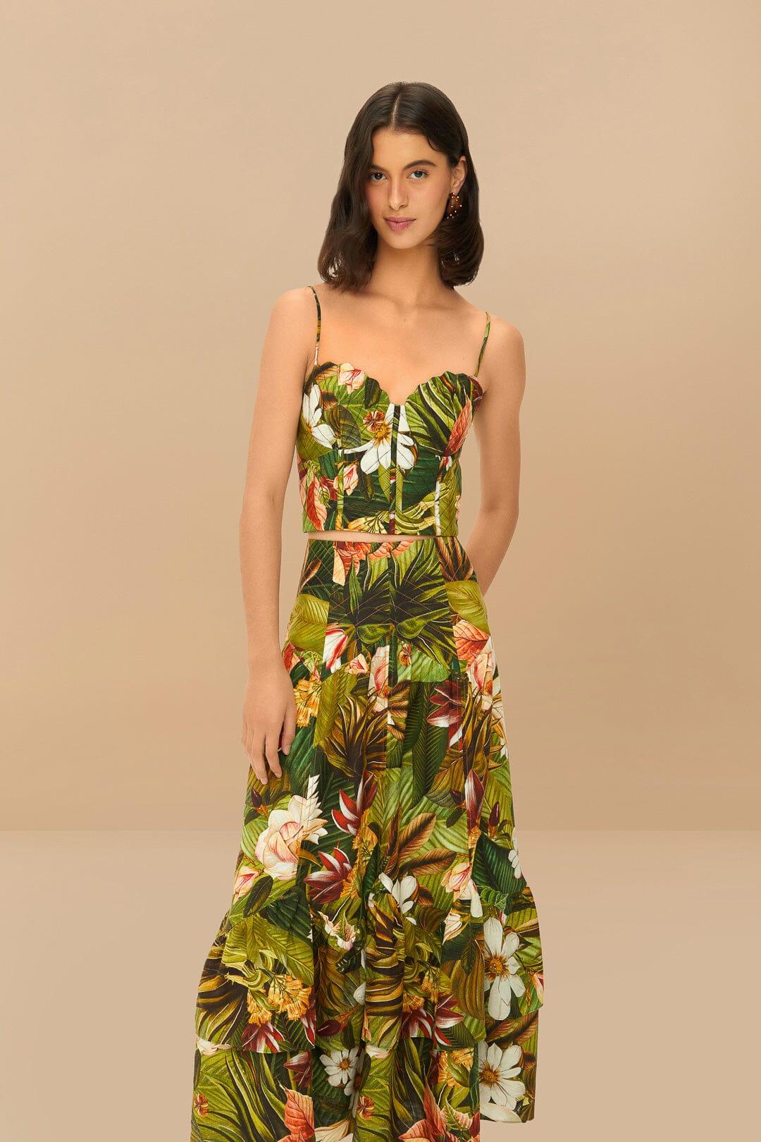 Multicolor Botanical Forest LENZING™ ECOVERO™ Euroflax™ Midi Skirt Product Image