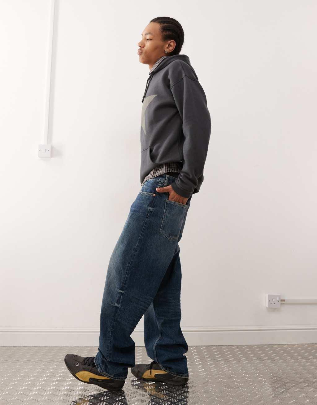 Weekday Galaxy loose fit baggy jeans in dark blue wash Product Image