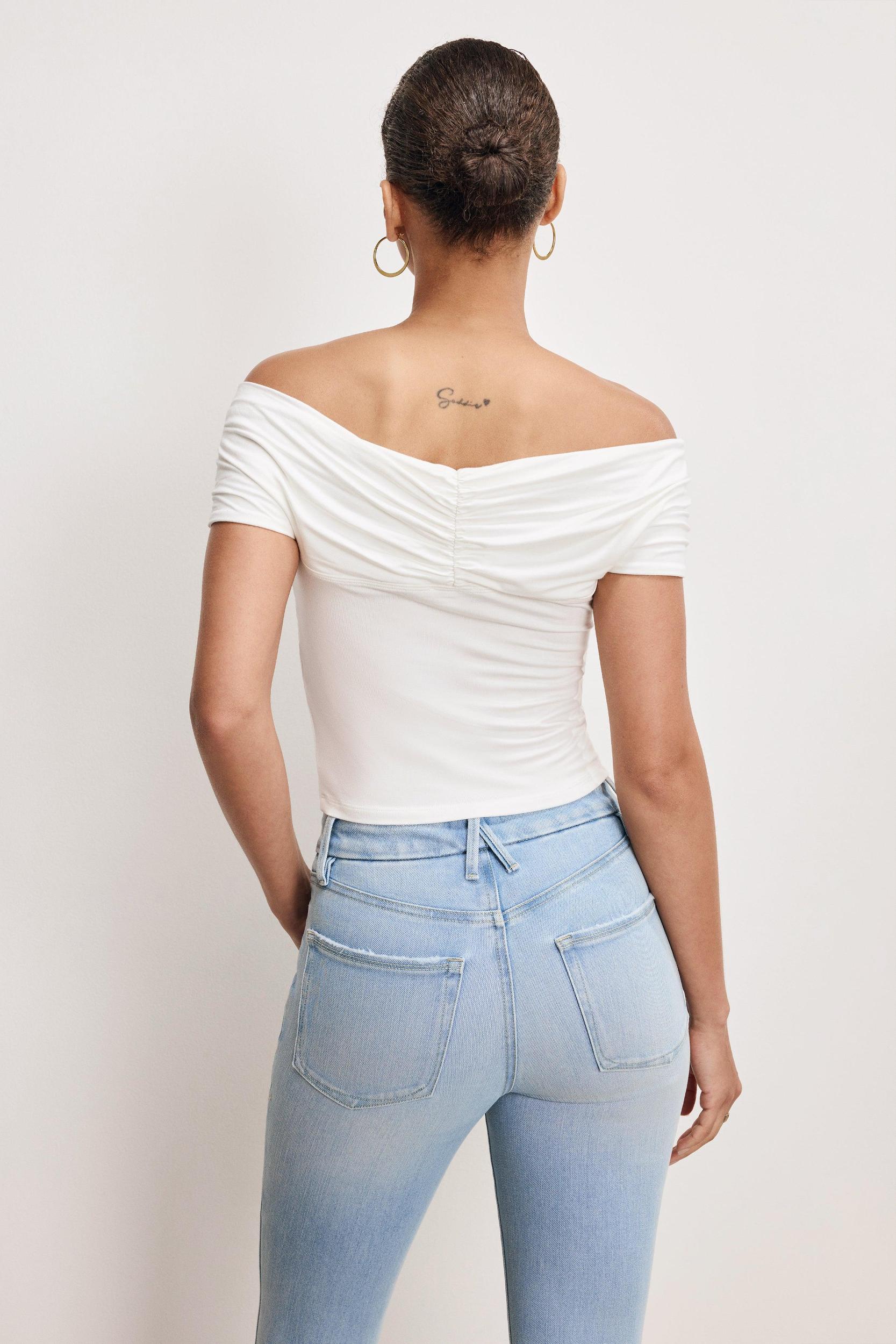 STRETCH  JERSEY TWIST OFF TOP | CLOUD WHITE Product Image