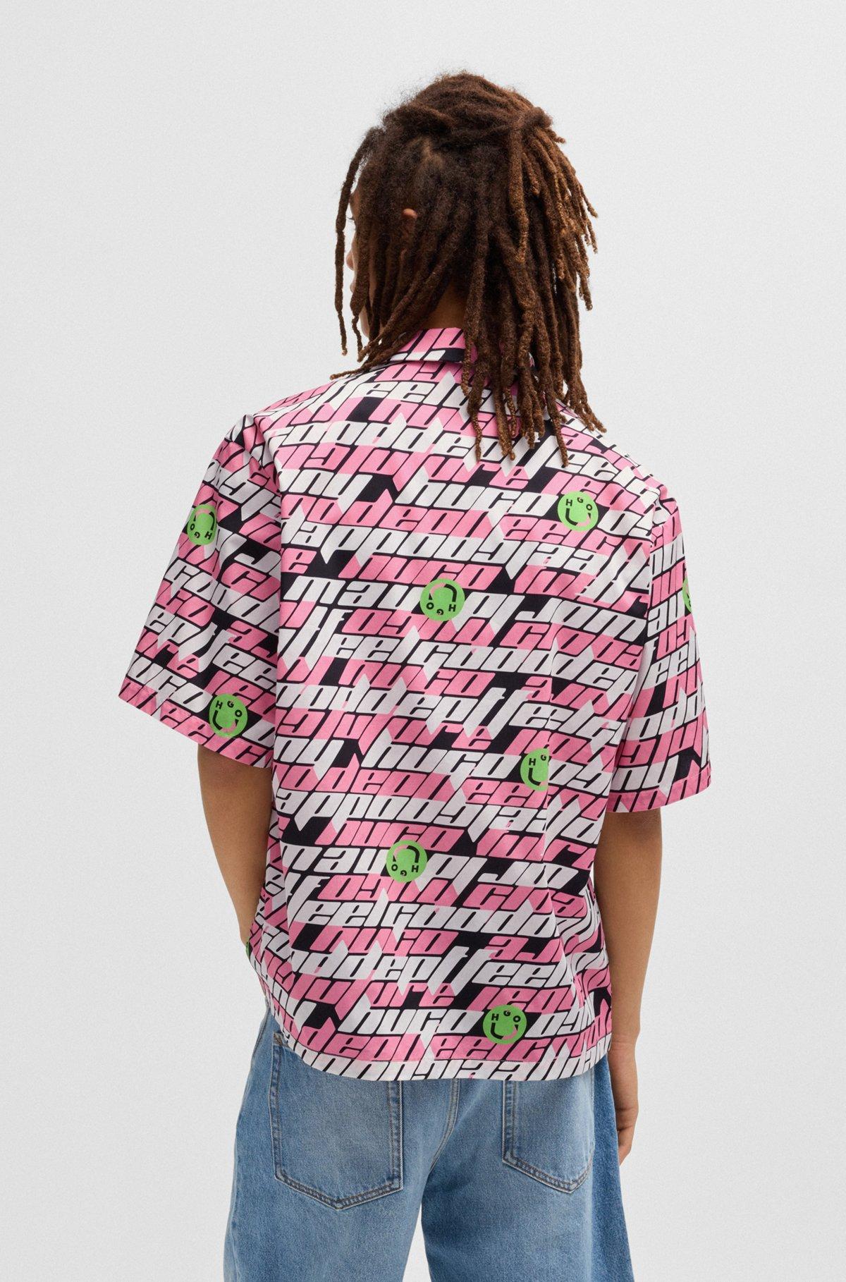 HUGO - Relaxed-fit shirt in printed cotton poplin - Black Product Image