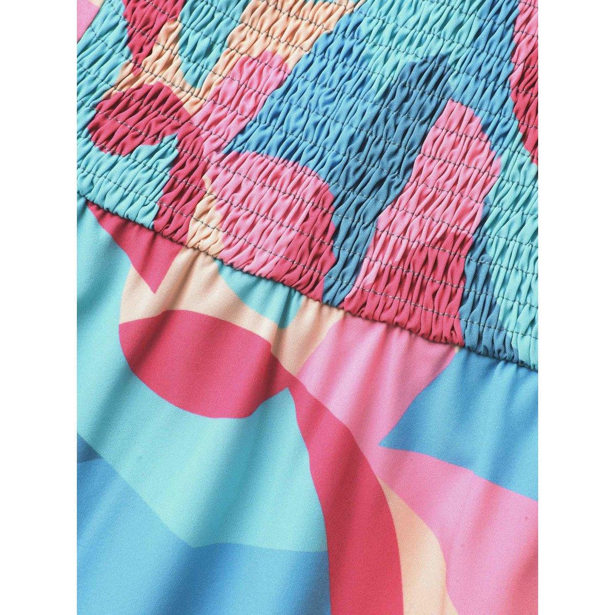 Plus Size Flutter Sleeve Color Block Shirred Stretchy Midi Dress Multicolor Women Casual Shirred Square Neck Cap Sleeve Curvy BloomChic 14-16/1X Product Image