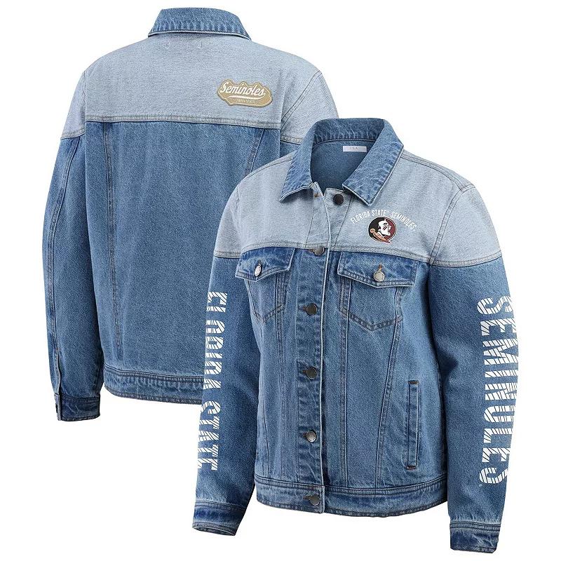 Women's WEAR by Erin Andrews Denim Georgia Bulldogs Sleeve Hit Colorblock Button-Down Denim Jacket,  Product Image