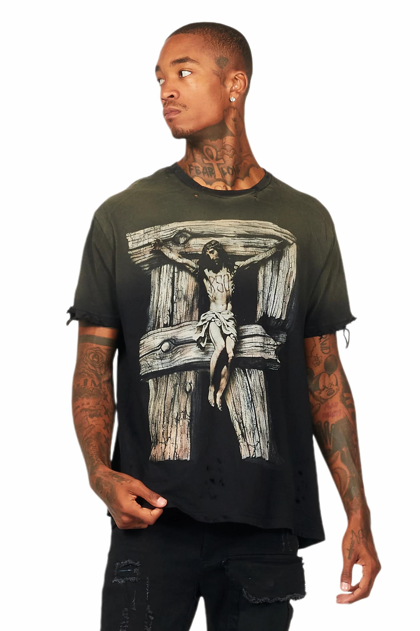 Panos Black Graphic Oversized T-Shirt Male Product Image