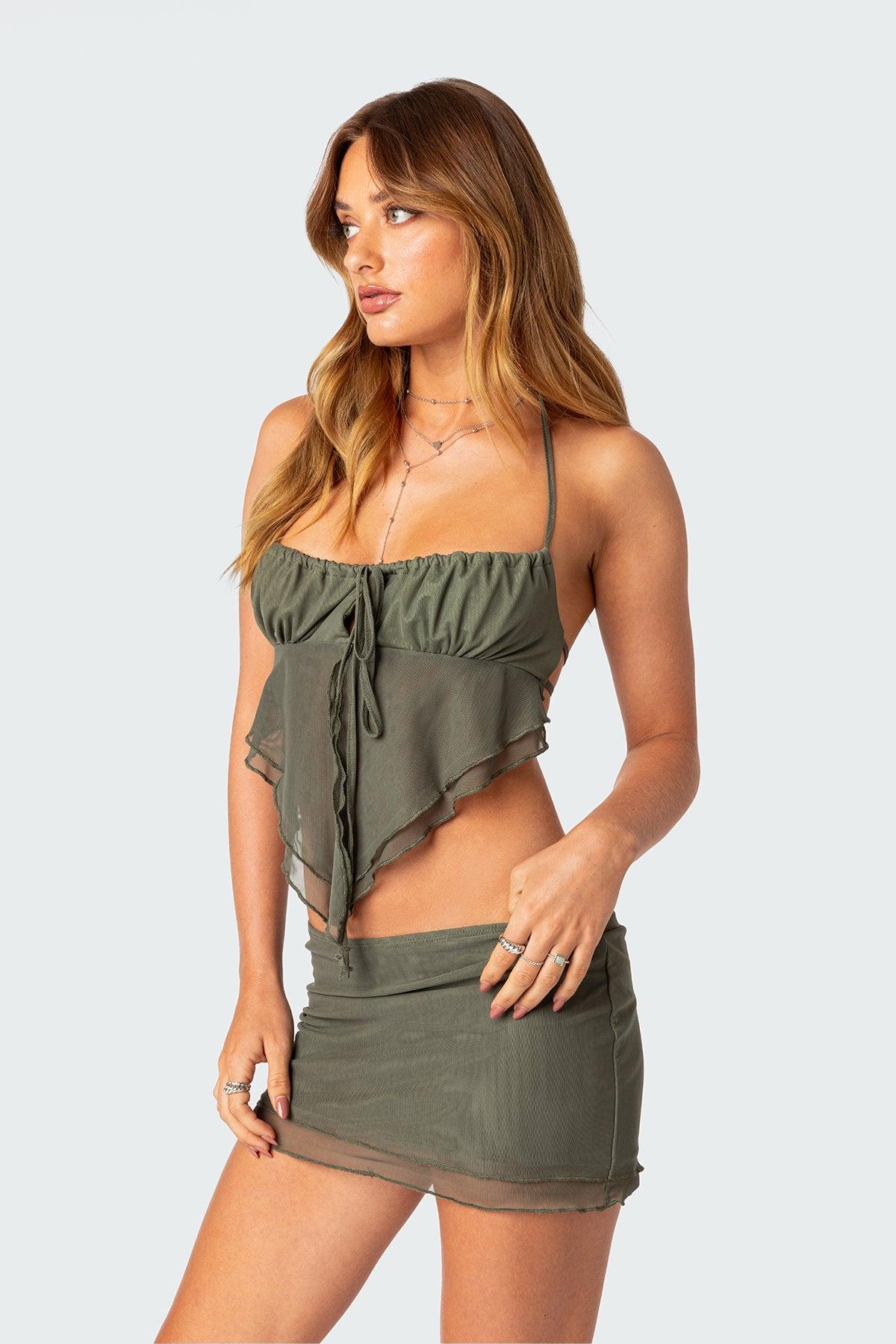 Ariyah Open Tie Back Ruffle Mesh Top Product Image