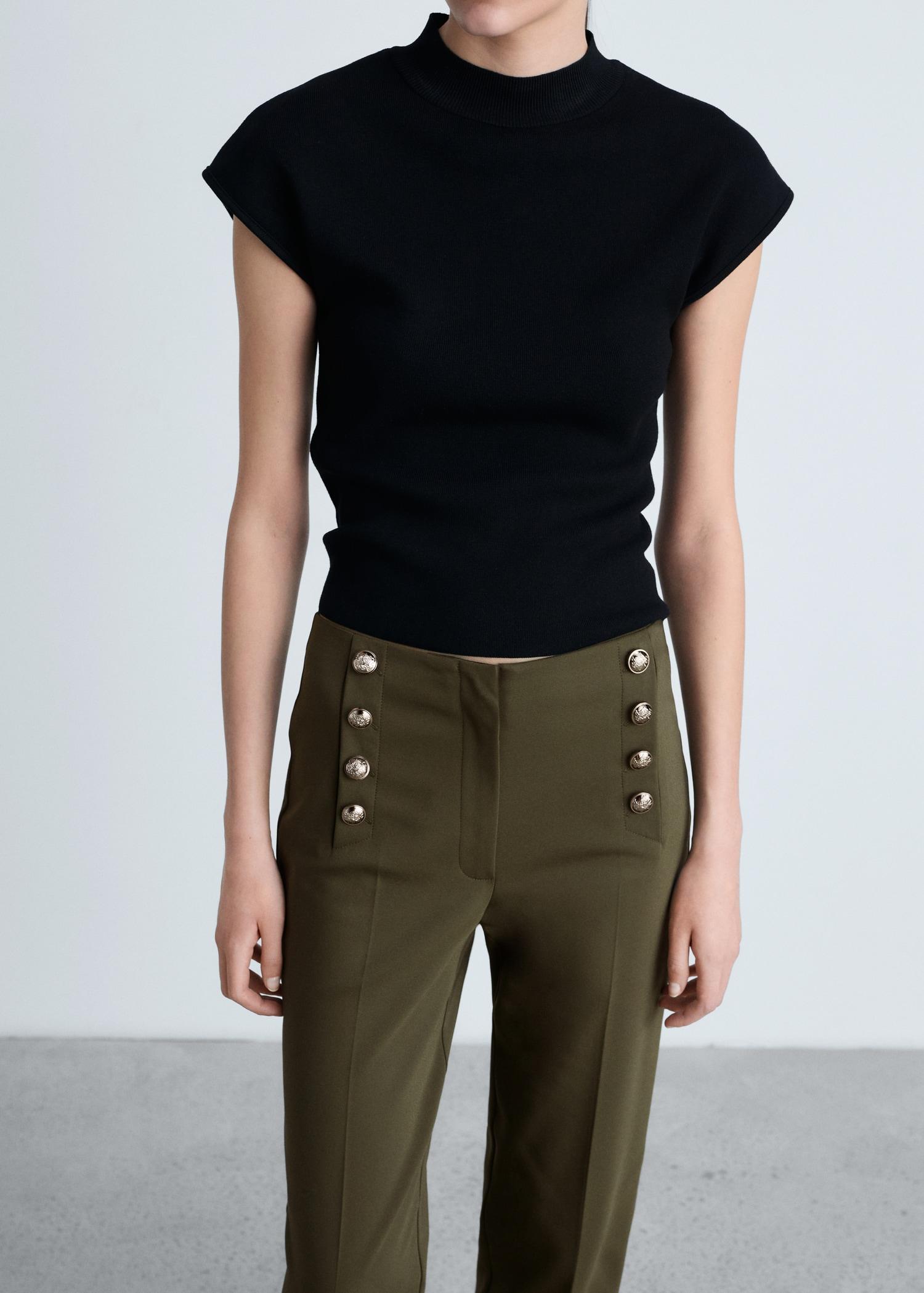 Straight pants with jewel buttons - Women | MANGO USA Product Image
