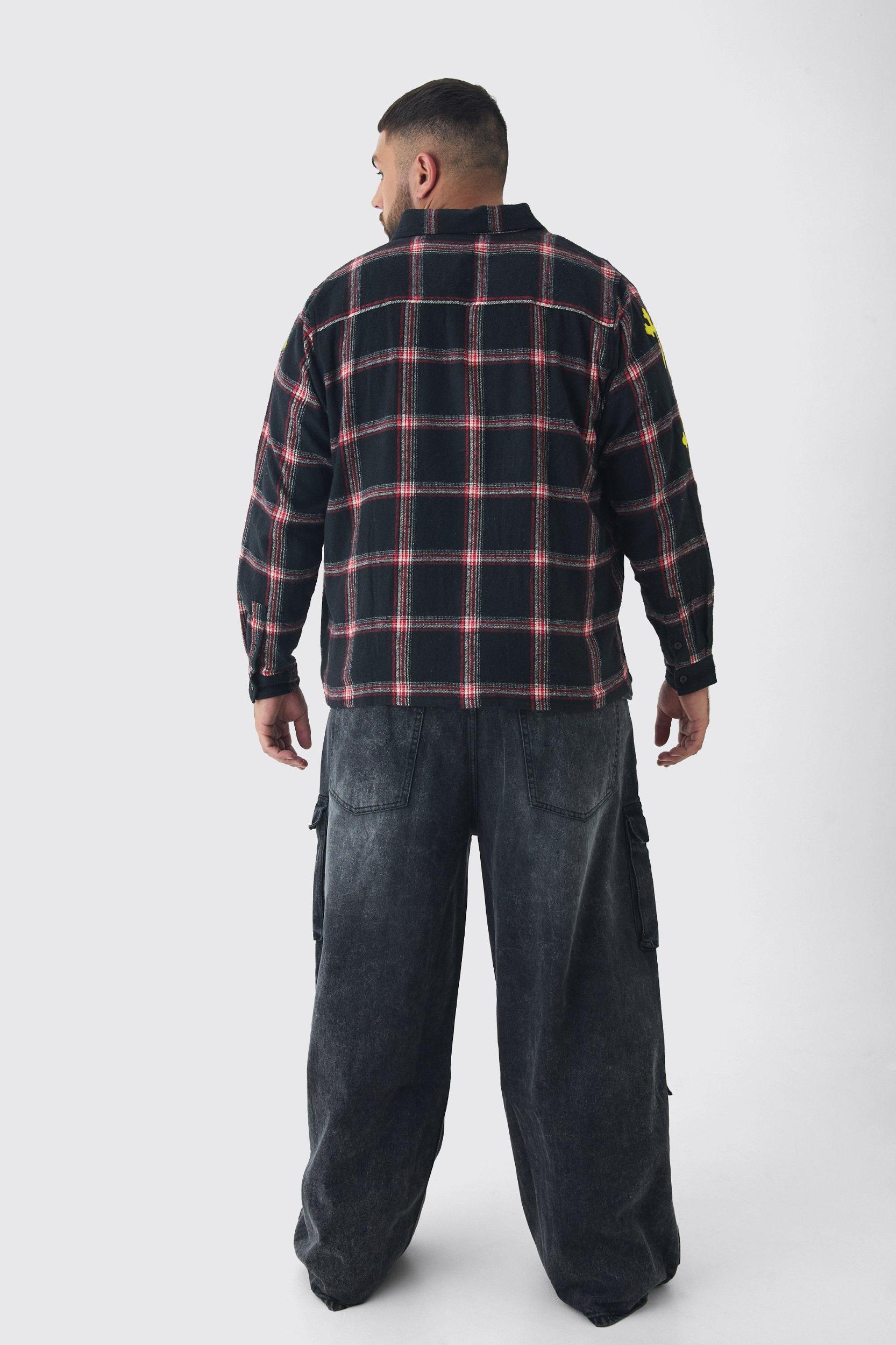 Plus Baggy Fit Washed Multi Pocket Cargo Jeans | boohooMAN USA Product Image
