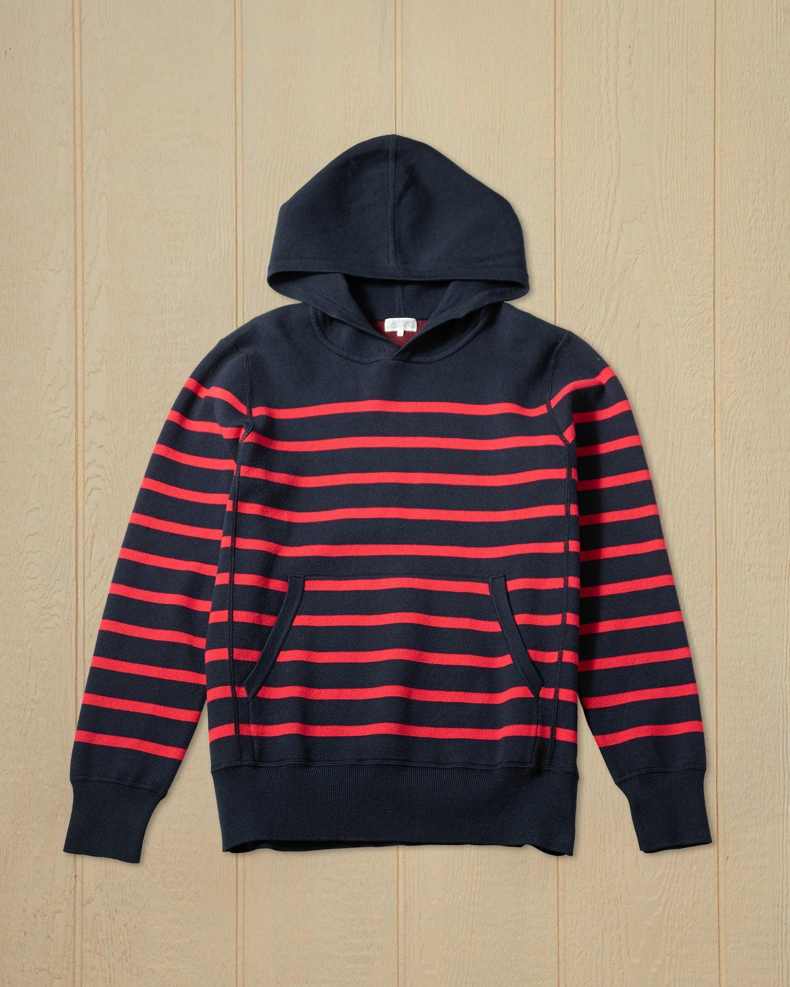 Wharf Knit Hoodie in Navy/Burgundy Stripe Product Image