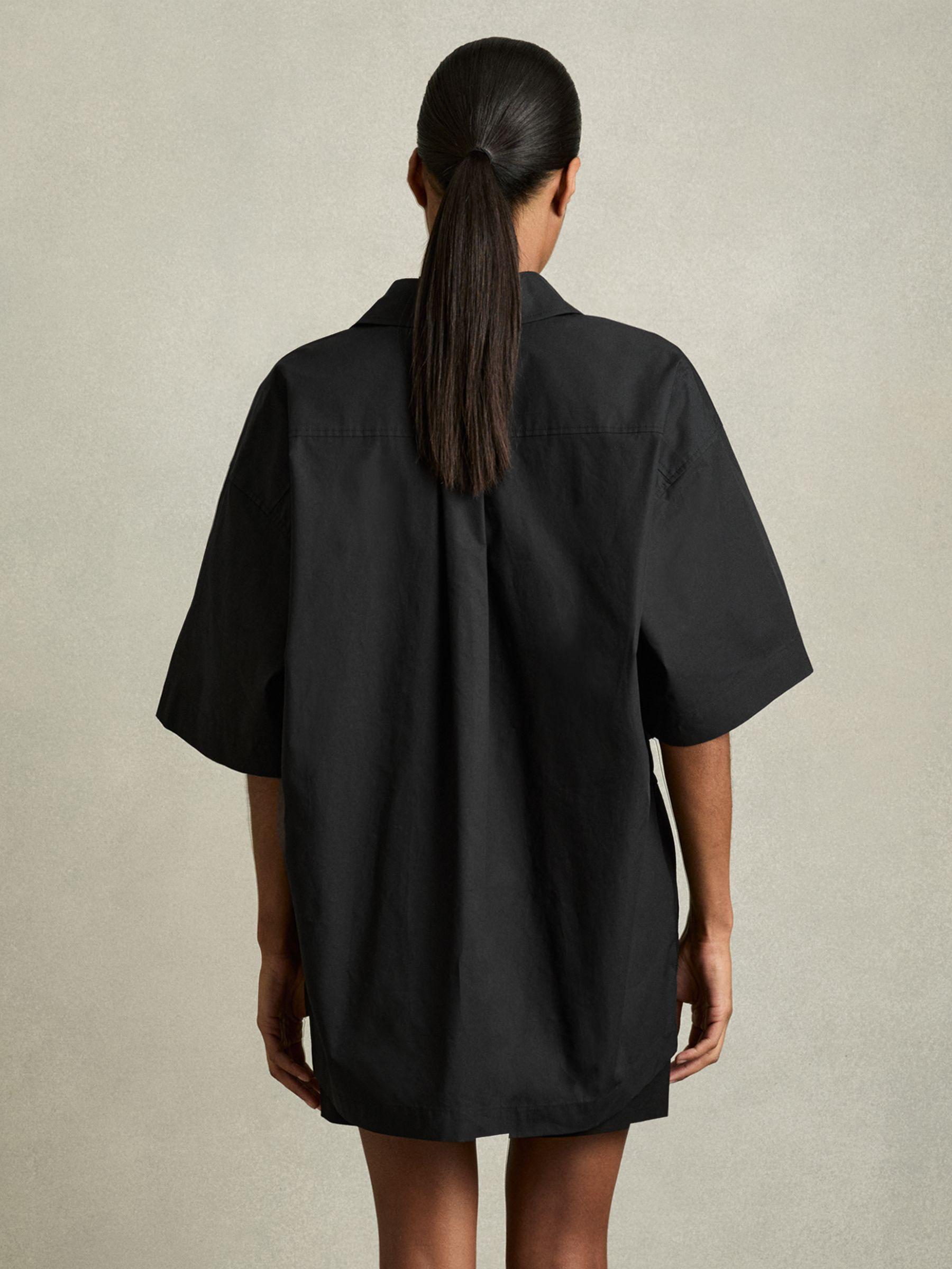 Cotton Woven Belted Shirt Dress in Black Product Image