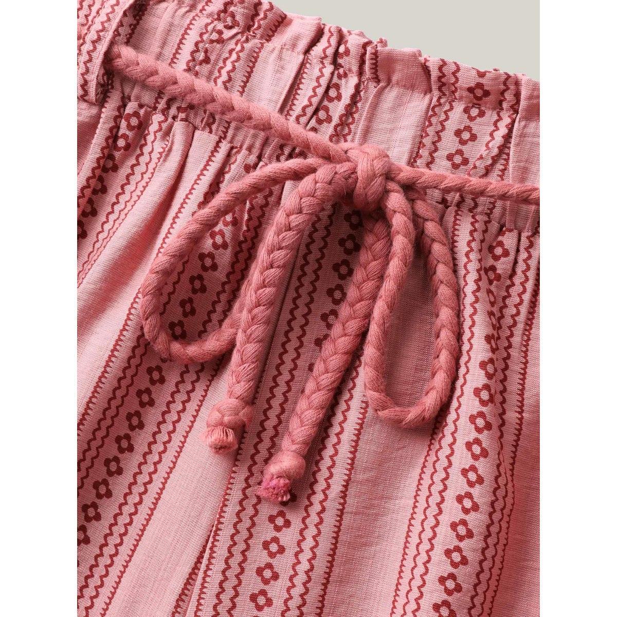 Plus Size Stripe Print Drawstring Wide-Leg Pants Women Rouge Boho Wide Leg Mid Rise Vacation Pants BloomChic 28/5X Product Image