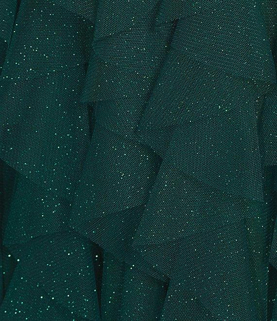 Pear Culture Glitter Mesh Sweetheart Neck Sleeveless Cut Front Bodice Dress Product Image