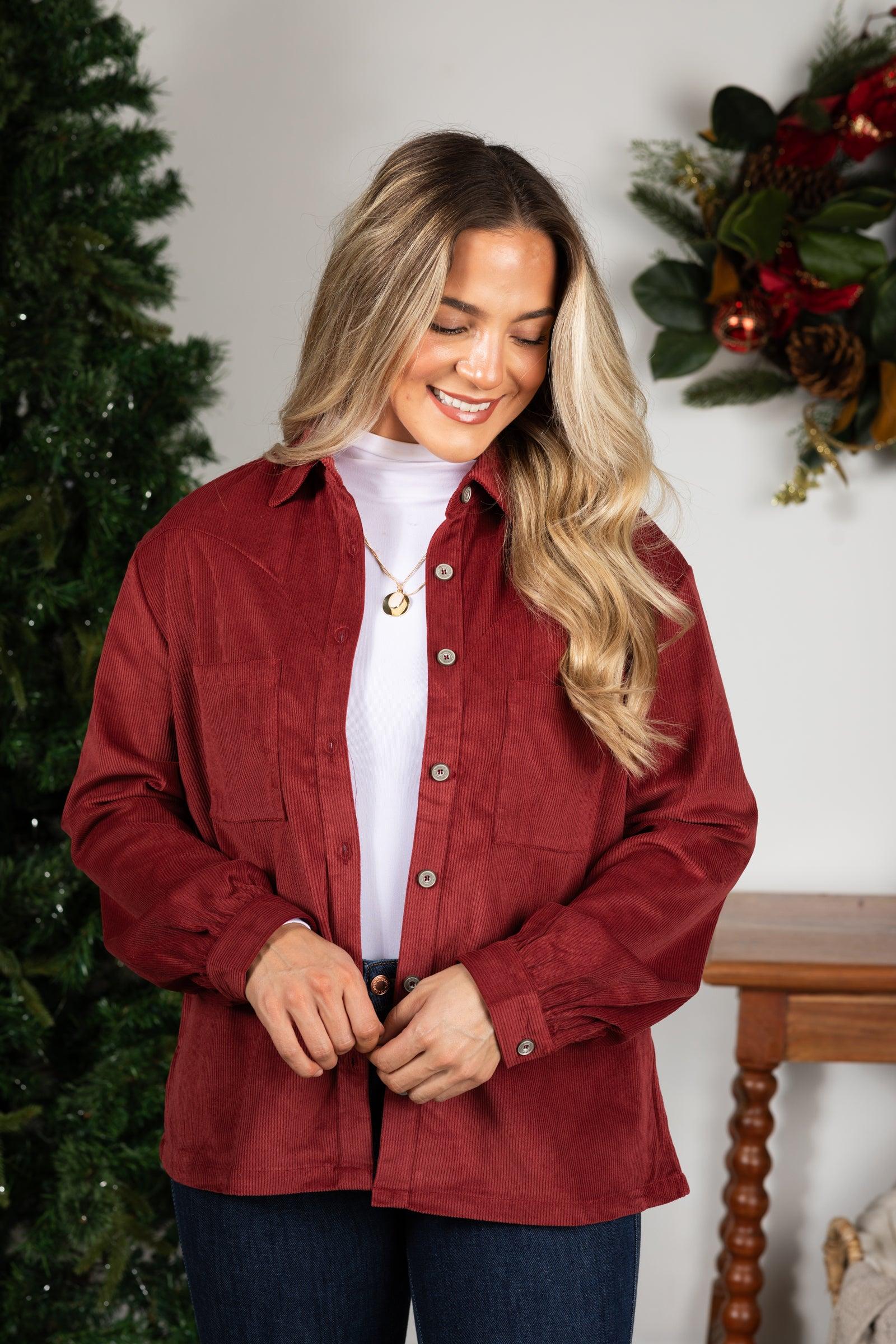 Solid Corduroy With Front Pockets Woven Top Product Image