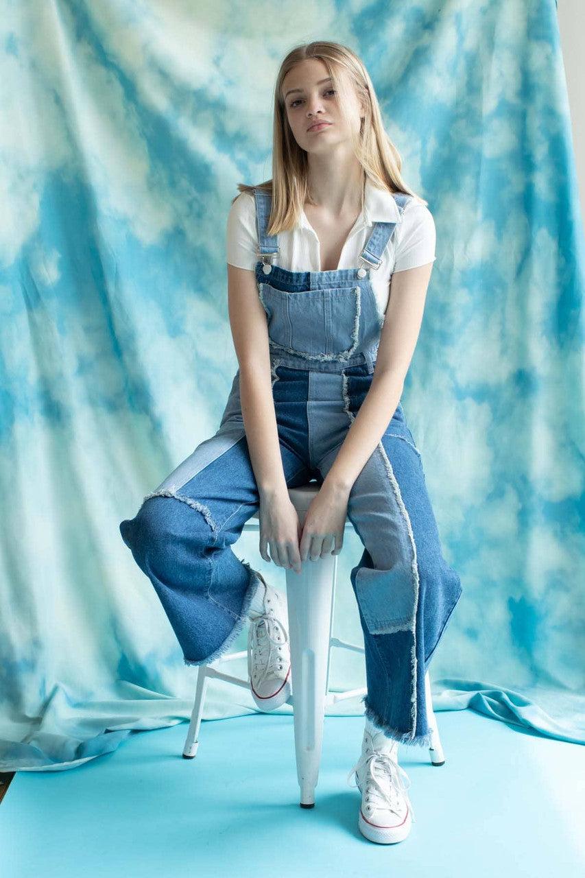 Patchwork Denim Overalls Product Image