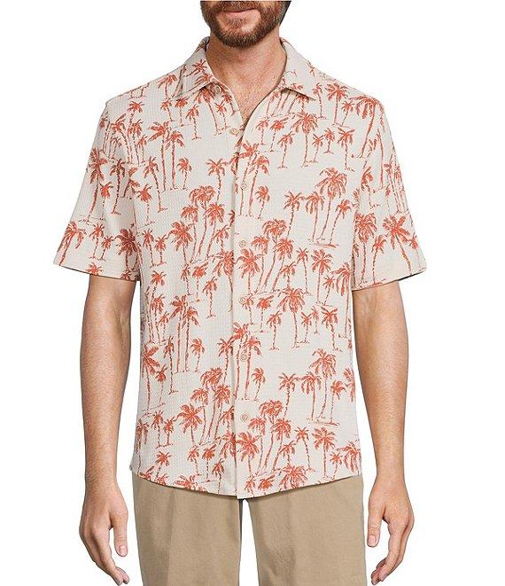 Roundtree & Yorke Short Sleeve Palm Print Coatfront Shirt Product Image