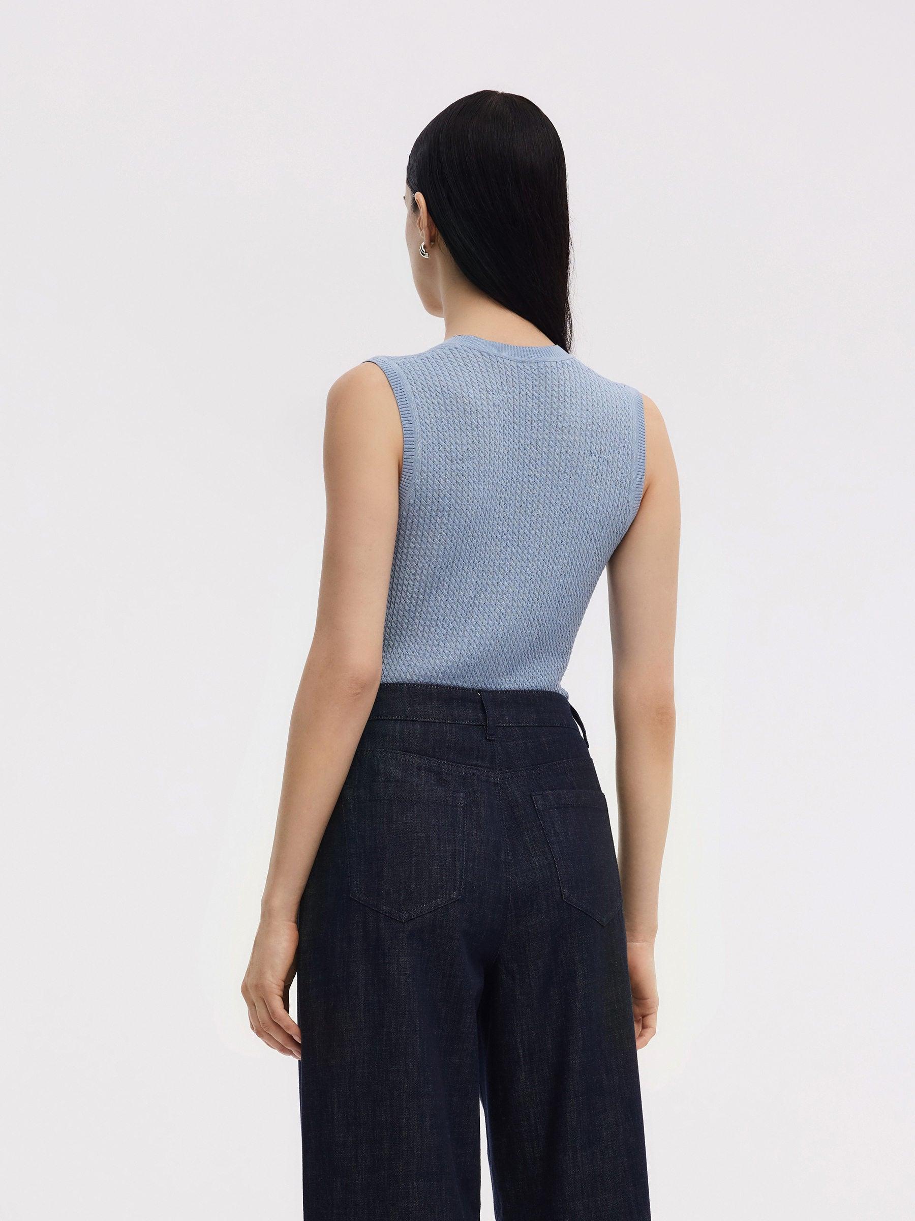 Tencel Blend Half-Zip Women V-Neck Knit Tank Top Product Image