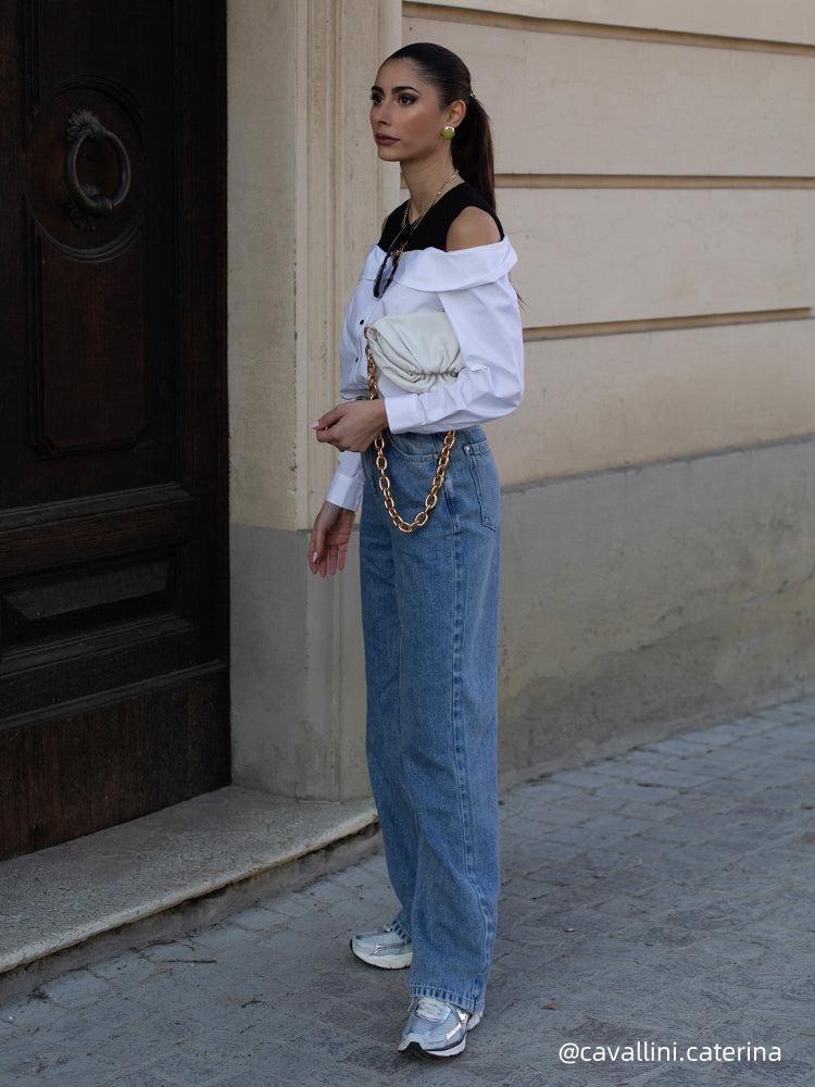 Cold Shoulder Color Block Women Shirt Product Image