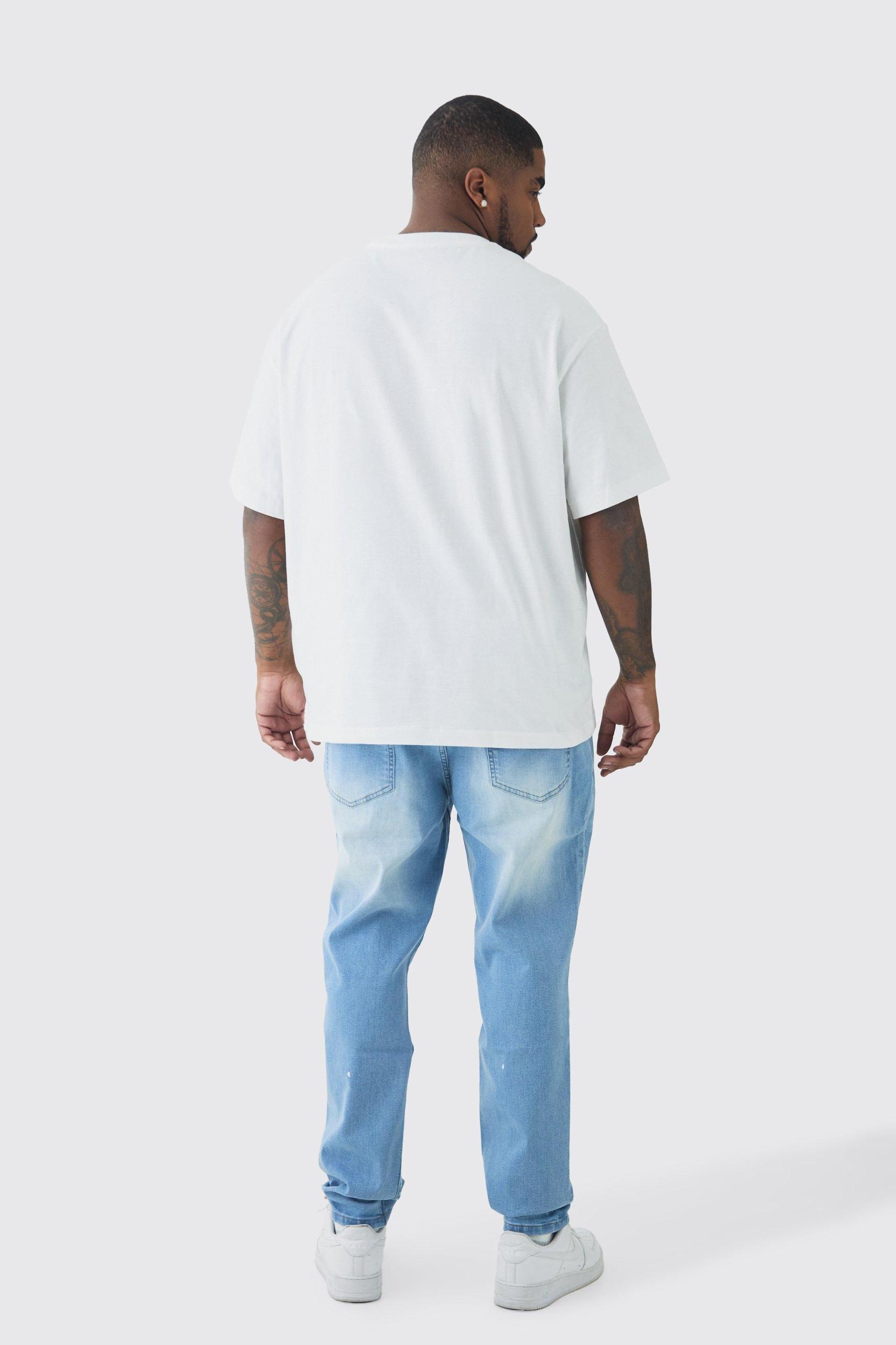 Plus Skinny All Over Ripped Bleached Paint Splatter Jeans | boohooMAN USA Product Image