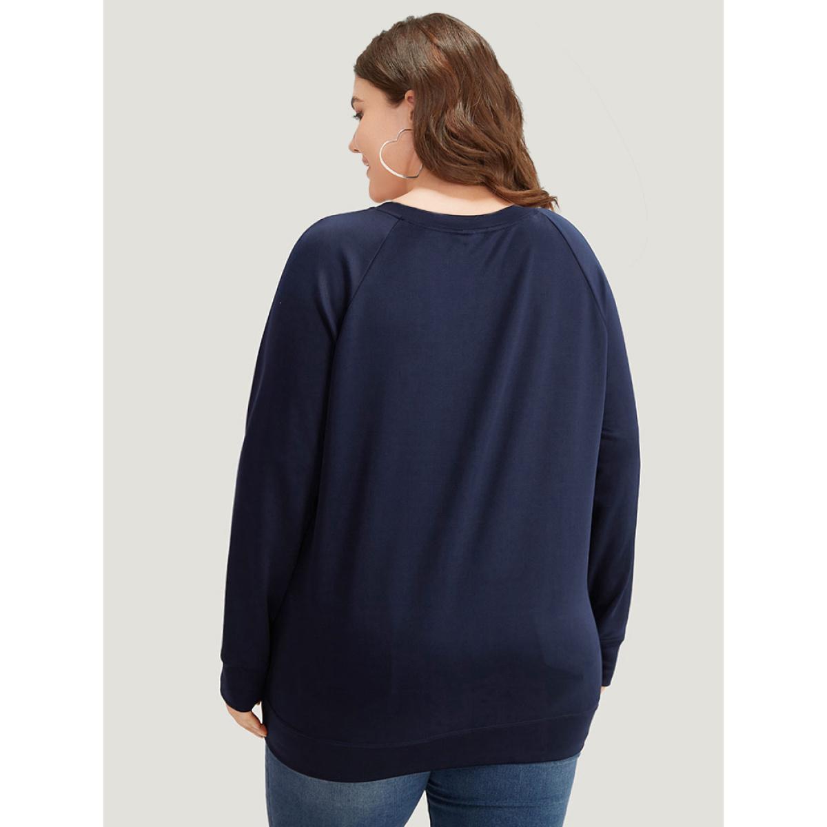 Plus Size Moon & Star Print V Neck Sweatshirt Women Indigo Casual Printed Everyday Sweatshirts BloomChic 28/5X Product Image