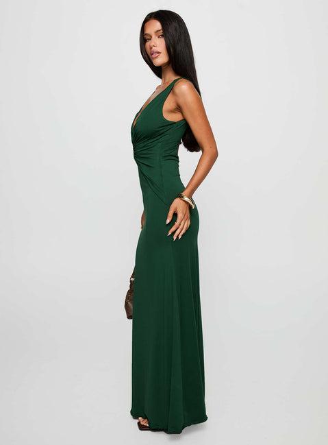Frederica Plunge Maxi Dress Forest Green Product Image