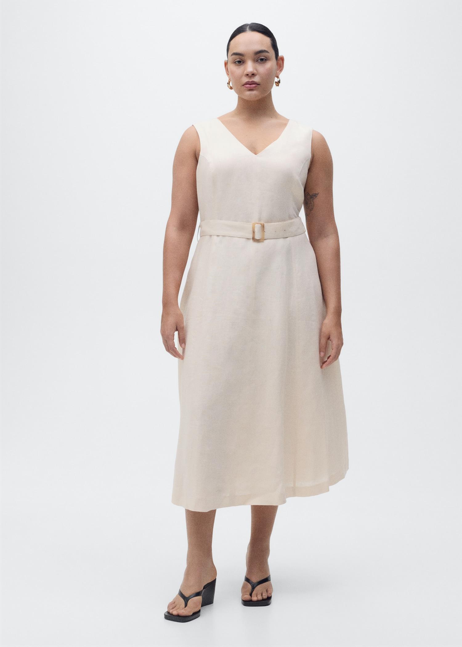 Belt linen dress - Women | MANGO USA Product Image