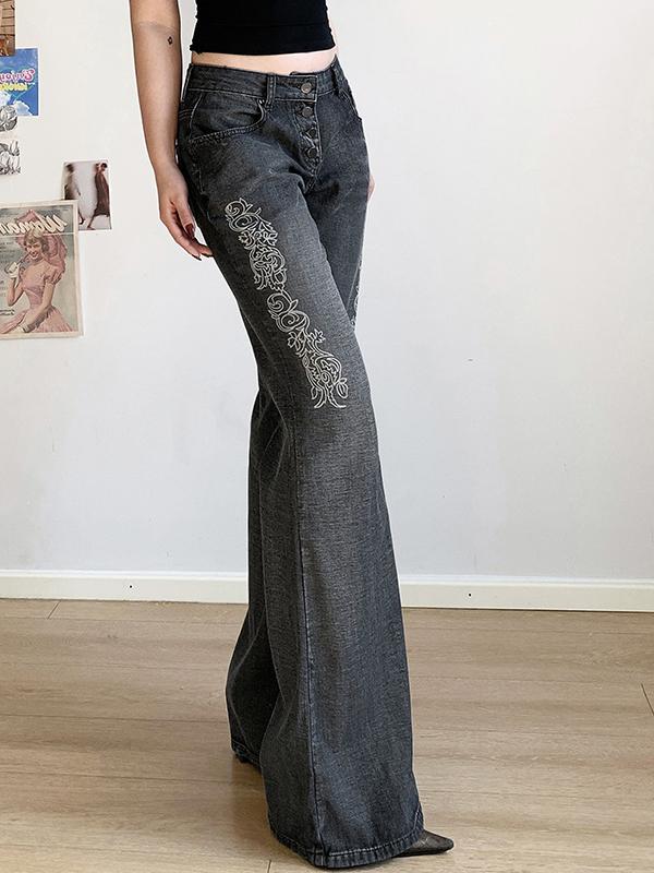 Vintage Printed Wash Flare Jeans Product Image