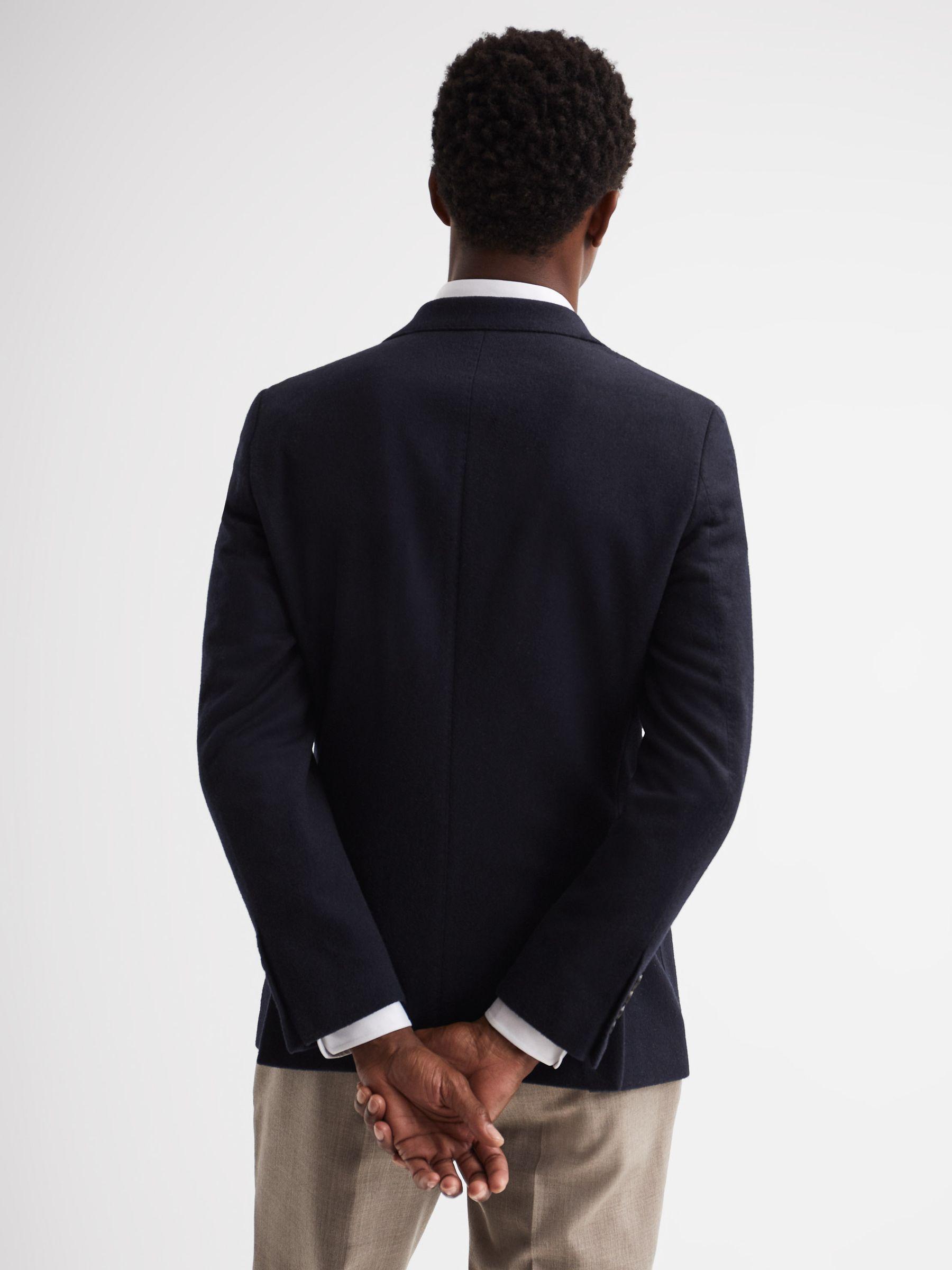 Single Breasted Slim Fit Flannel Blazer in Navy Product Image