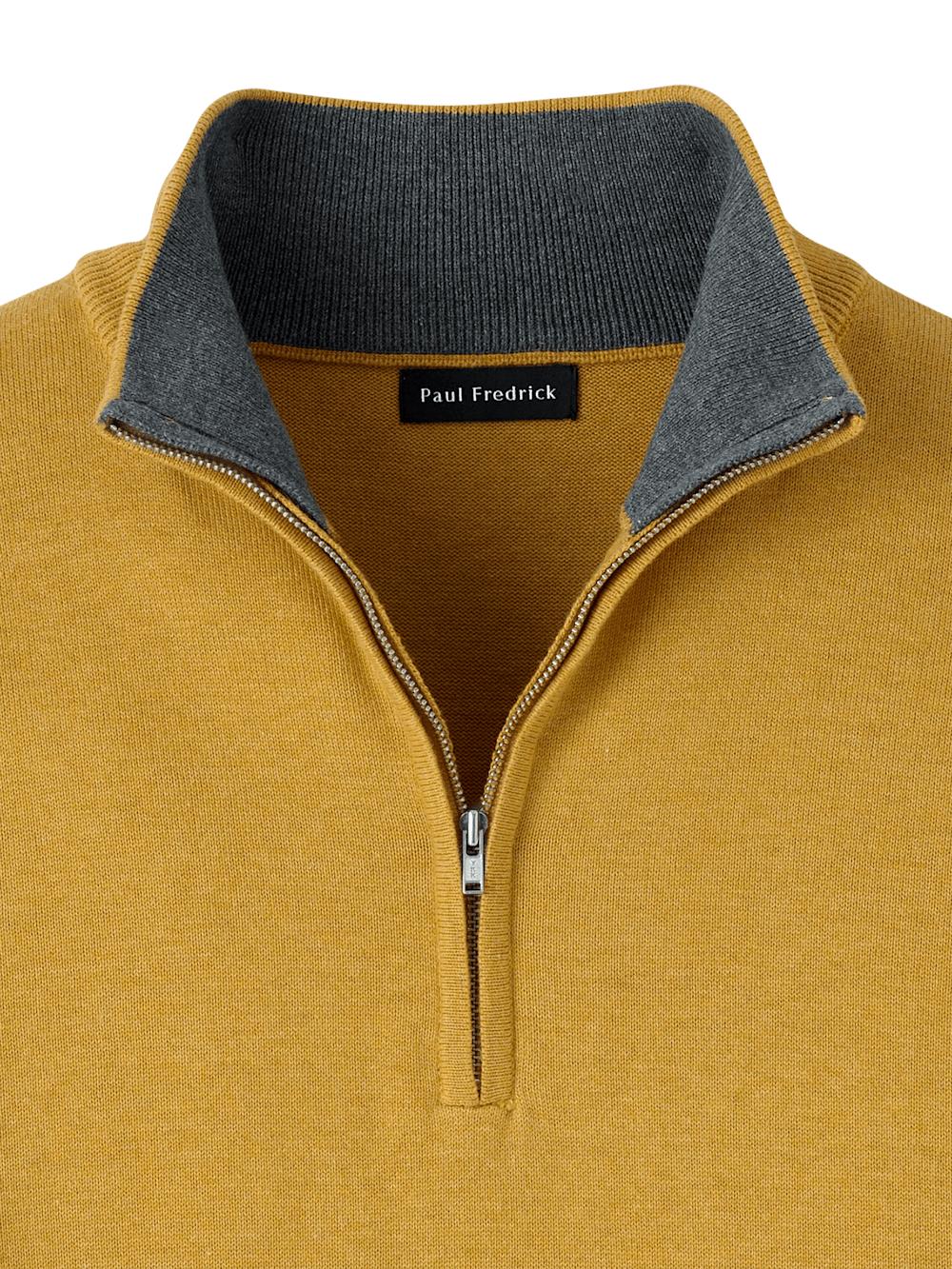 Supima Cotton Quarter Zip Mock Neck Sweater - Mustard Product Image