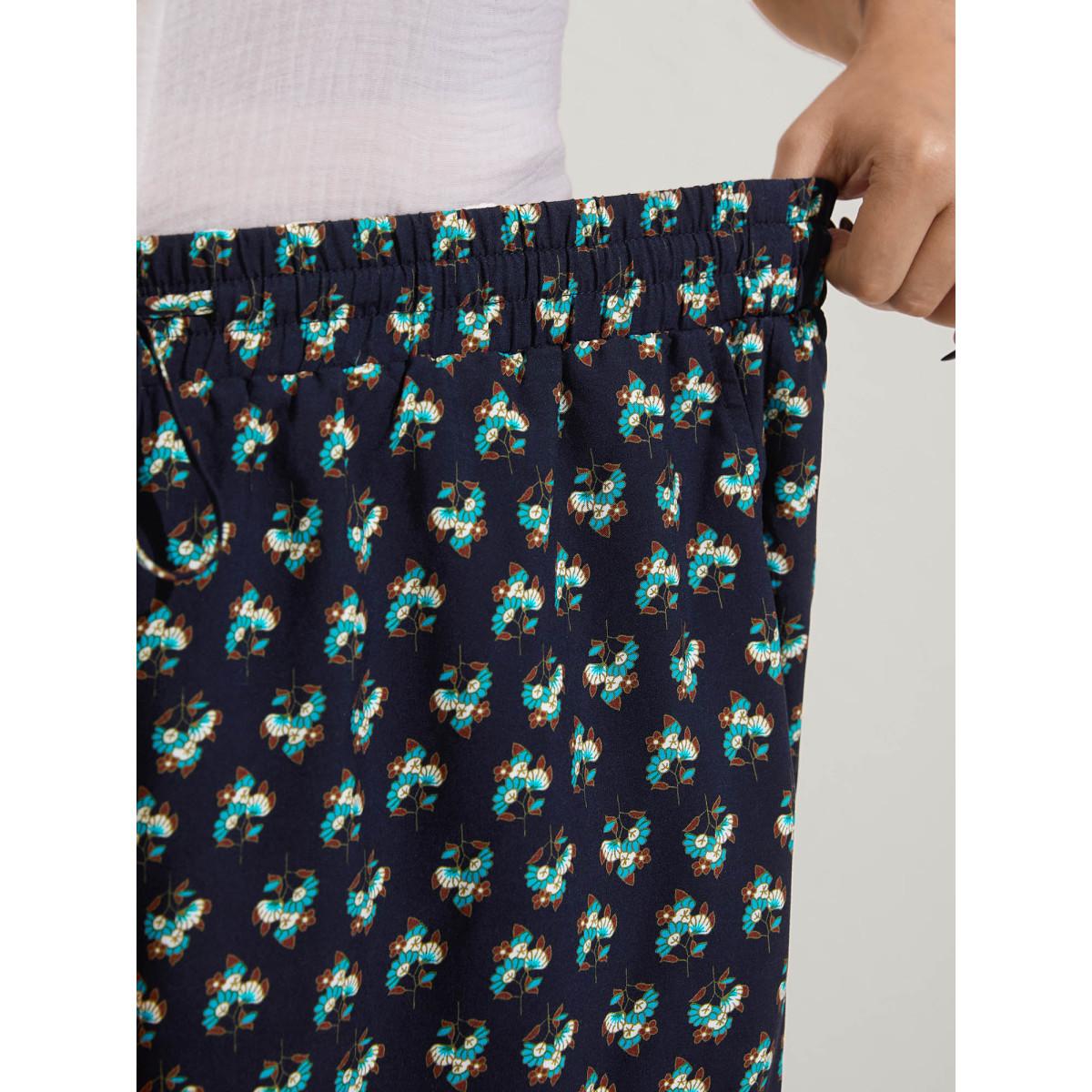 Plus Size Boho Stretchy Waist Wide-Leg Pants Women Multicolor Beach Wide Leg Mid Rise Vacation Pants BloomChic 10/M Product Image