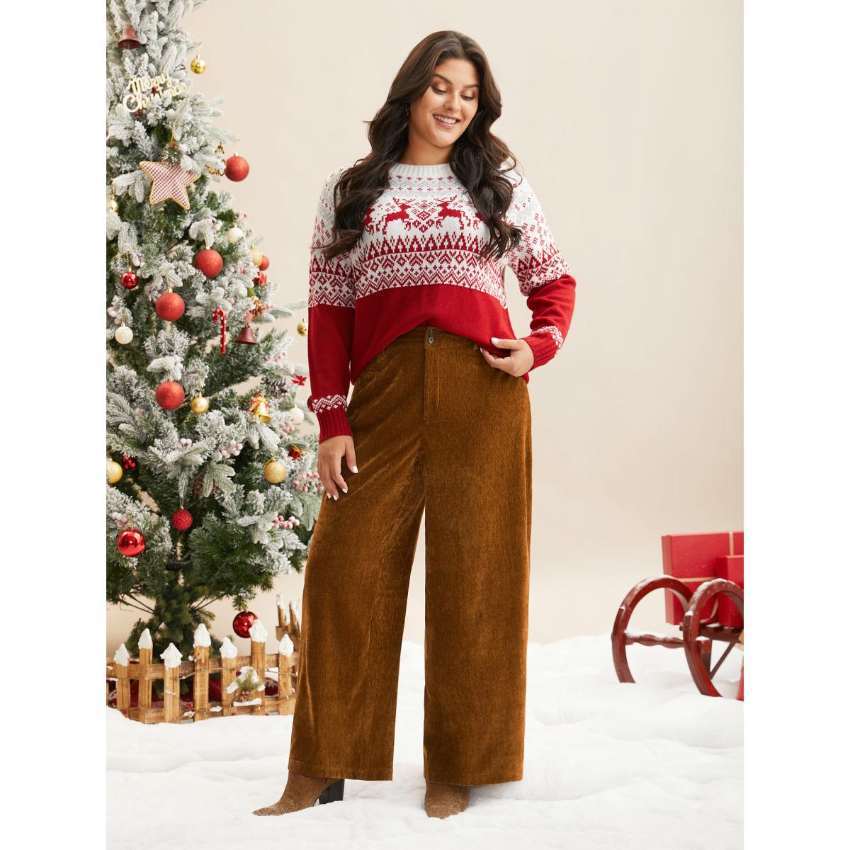 Plus Size Mid Rise Button Up Straight Leg Pants Women Yellowishbrown Casual Straight Leg Mid Rise Everyday Pants BloomChic 30/6X Product Image